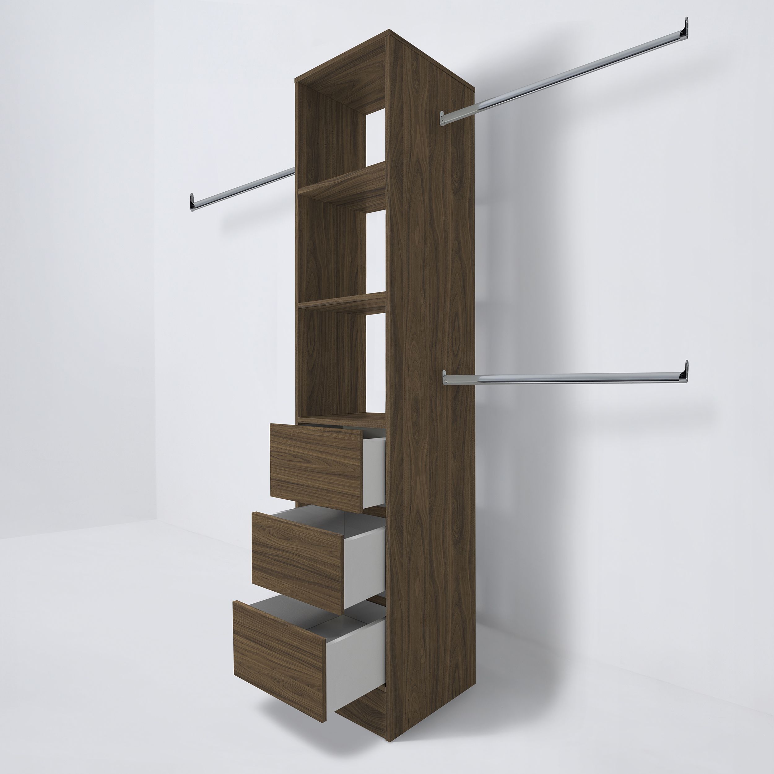 Spacepro Modular Walnut effect 3 Drawer Wardrobe cabinet (H)2100mm (W)450mm (D)500mm