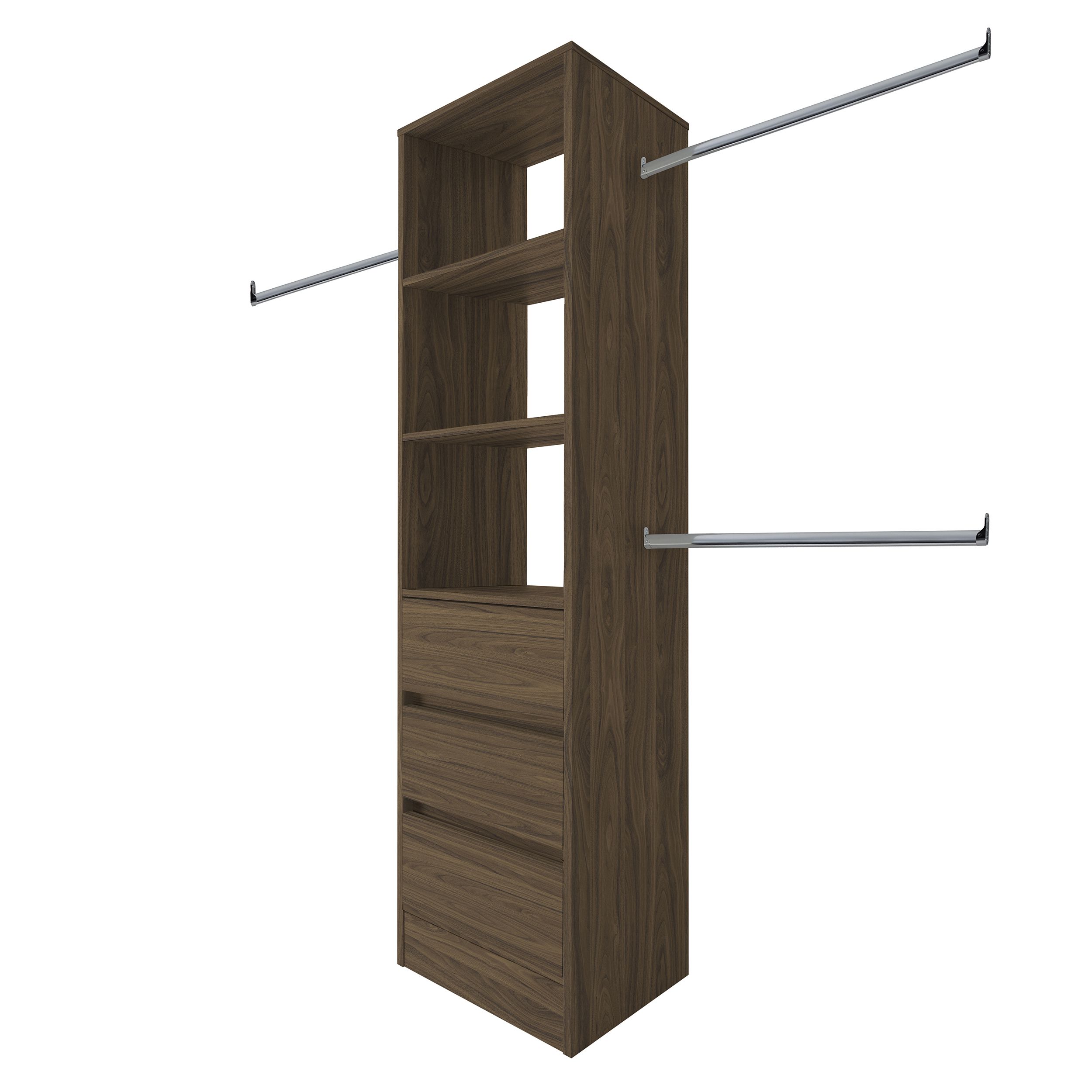 Spacepro Modular Walnut effect 3 Drawer Wardrobe cabinet (H)2100mm (W)600mm (D)500mm