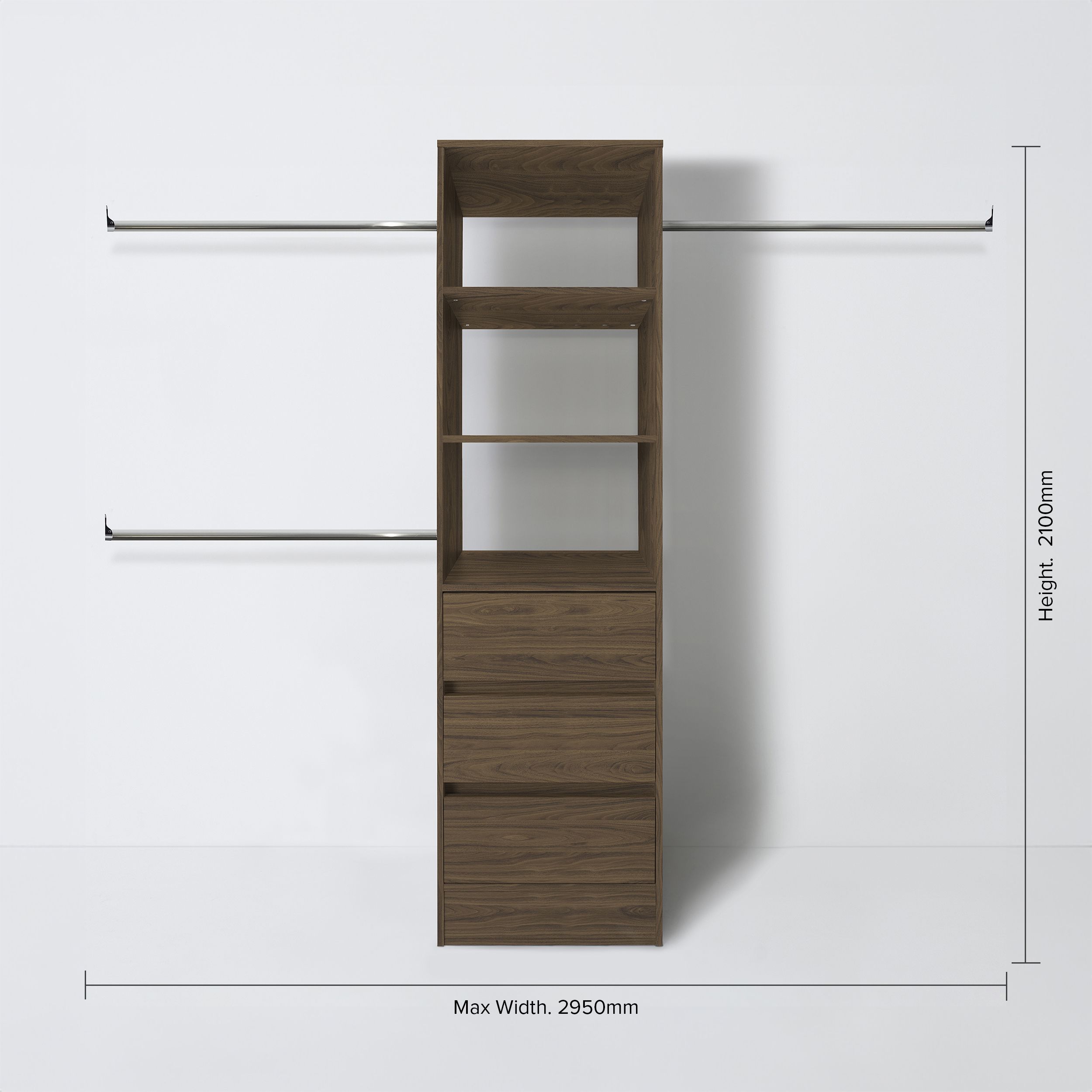 Spacepro Modular Walnut effect 3 Drawer Wardrobe cabinet (H)2100mm (W)600mm (D)500mm