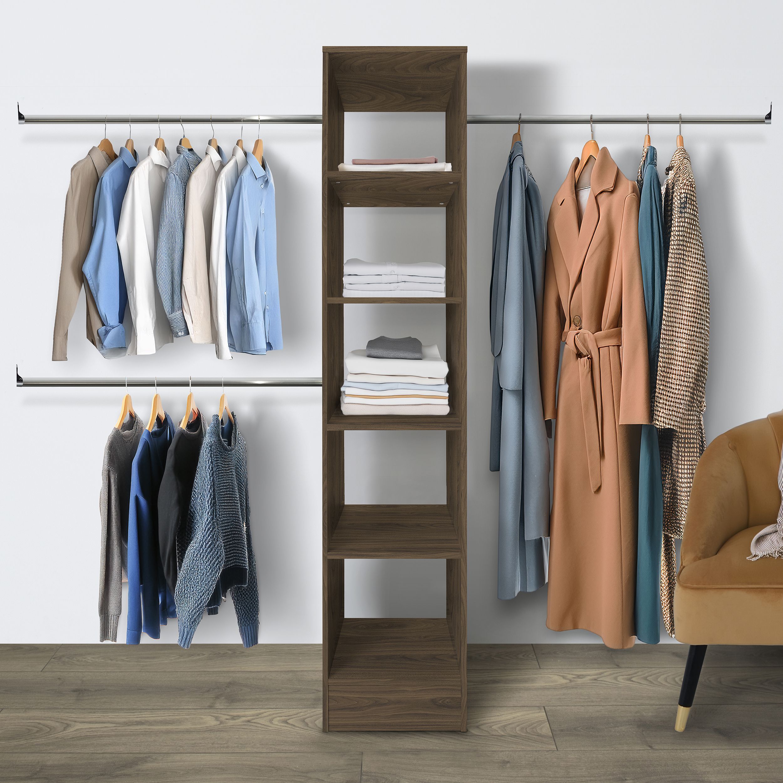 Spacepro Modular Walnut effect Wardrobe cabinet (H)2100mm (W)450mm (D)500mm