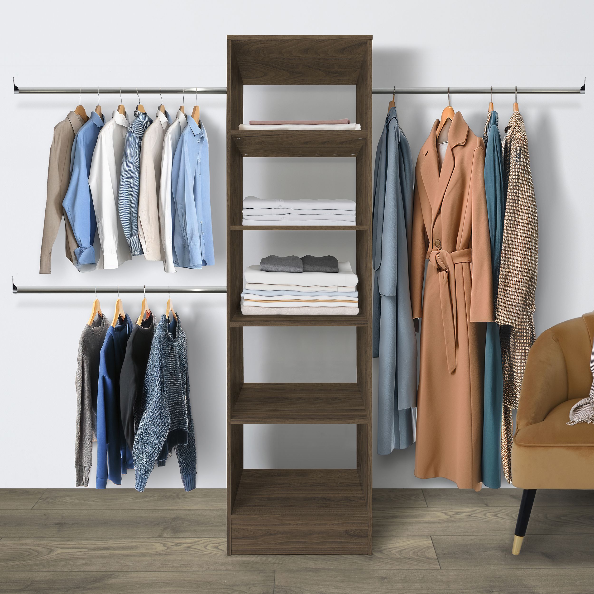 Spacepro Modular Walnut effect Wardrobe cabinet (H)2100mm (W)600mm (D)500mm