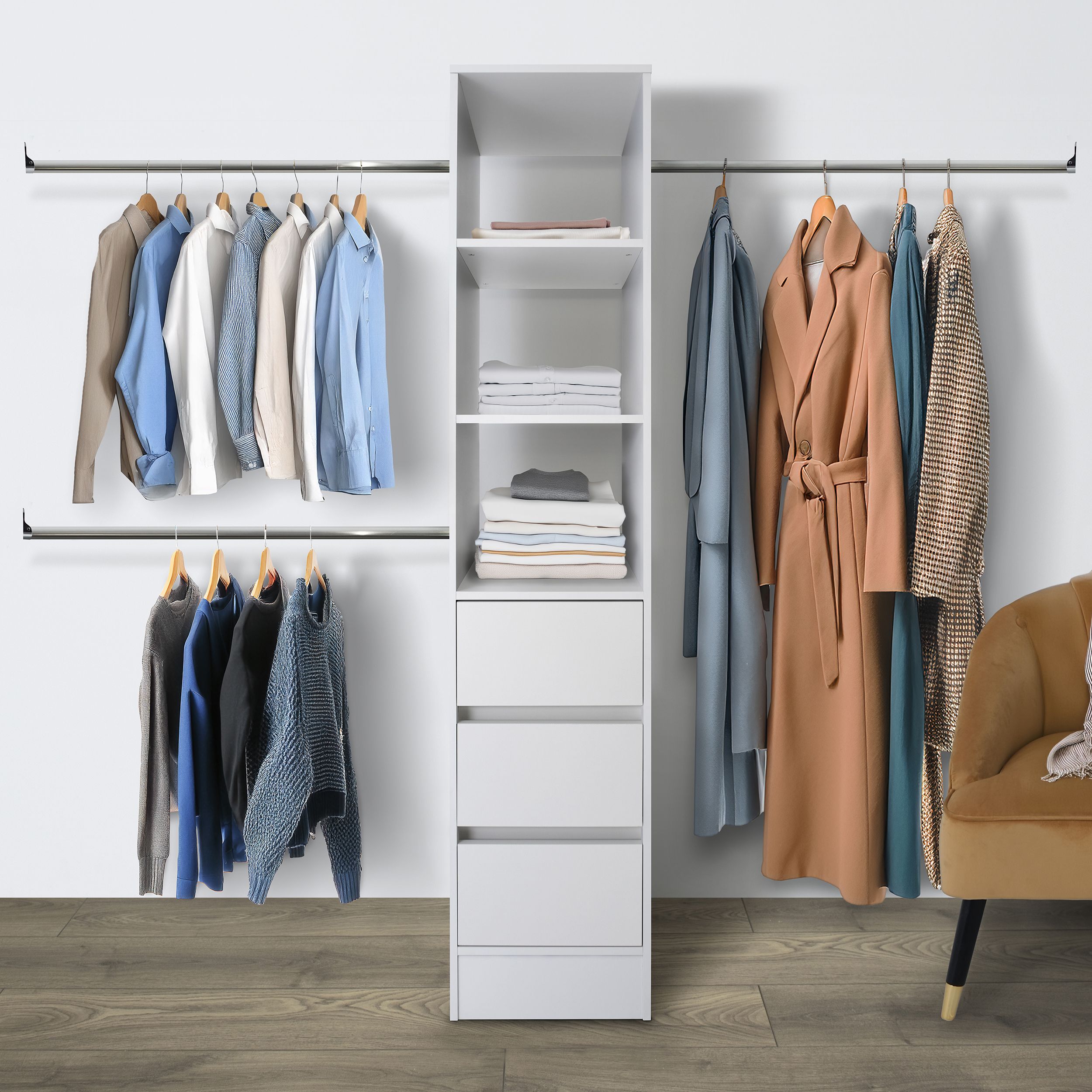 Spacepro Modular White 3 Drawer Wardrobe cabinet (H)2100mm (W)450mm (D)500mm
