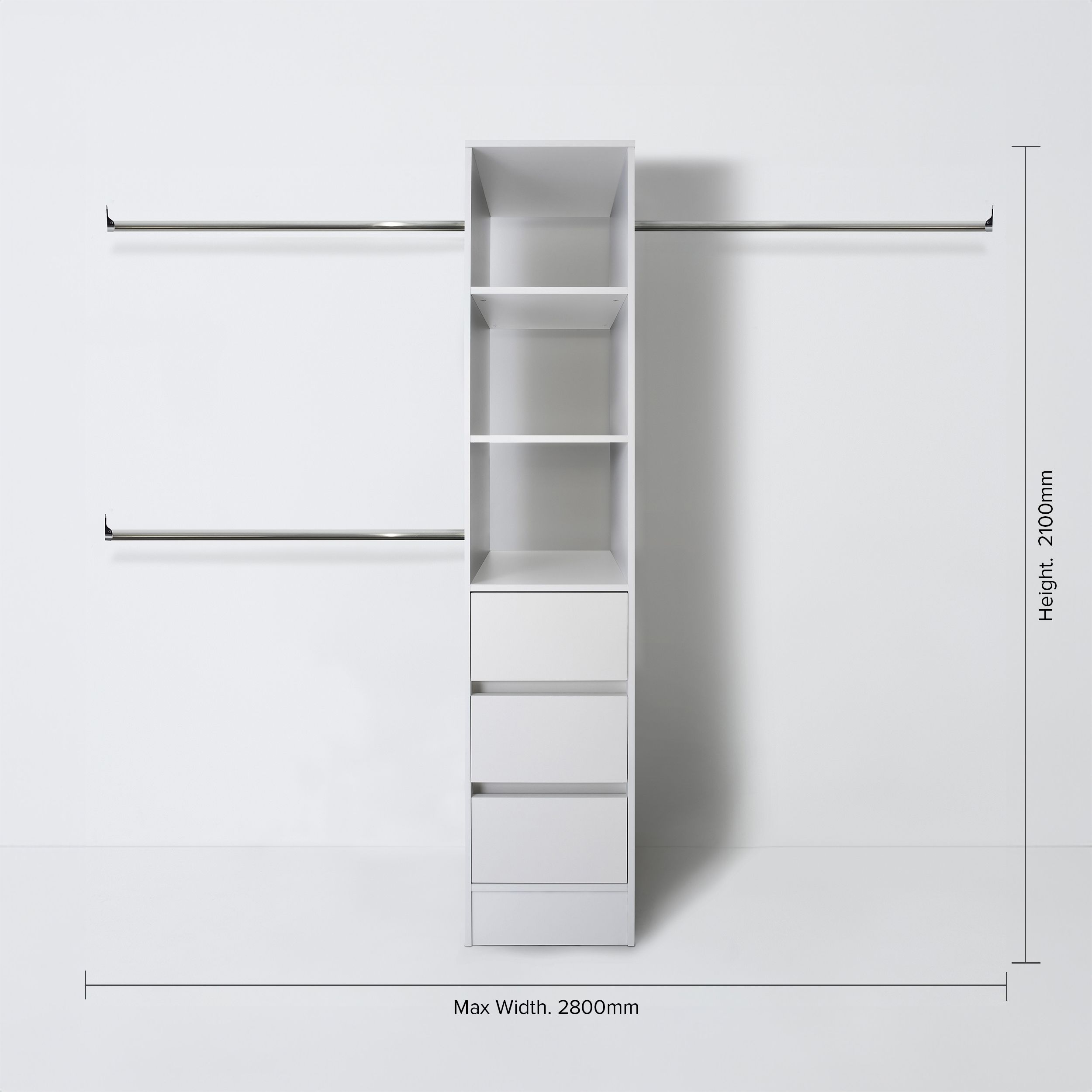 Spacepro Modular White 3 Drawer Wardrobe cabinet (H)2100mm (W)450mm (D)500mm