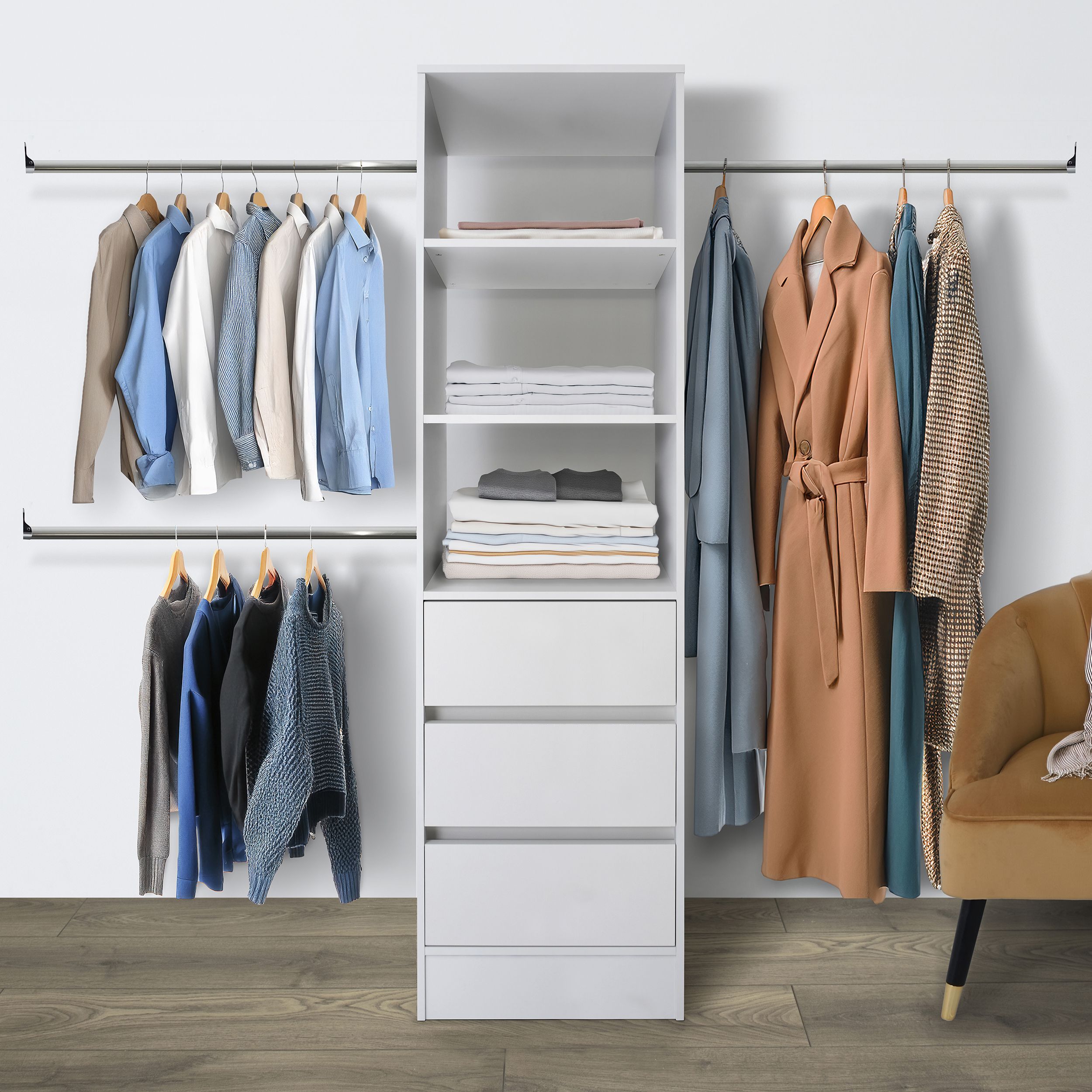Spacepro Modular White 3 Drawer Wardrobe cabinet (H)2100mm (W)600mm (D)500mm
