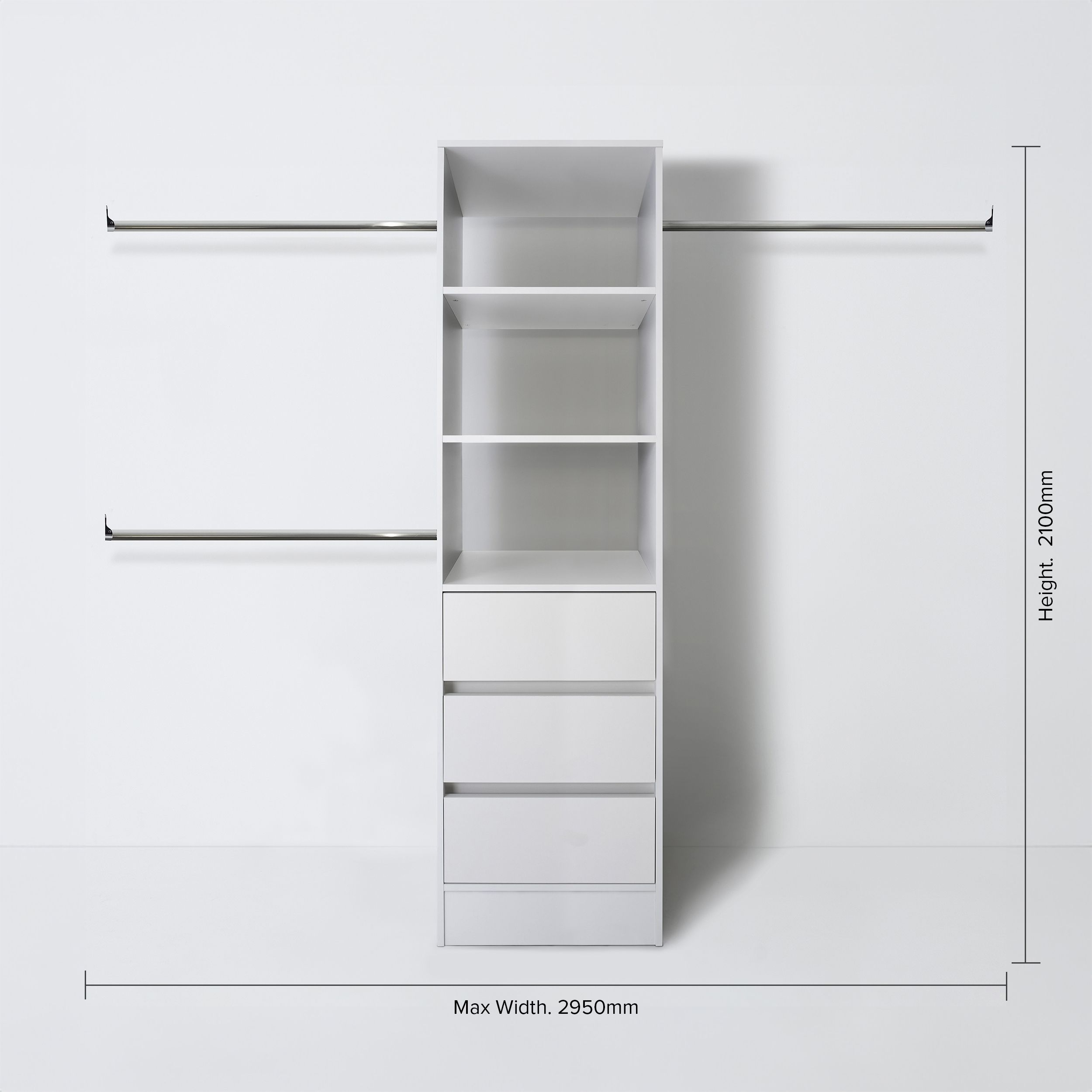 Spacepro Modular White 3 Drawer Wardrobe cabinet (H)2100mm (W)600mm (D)500mm