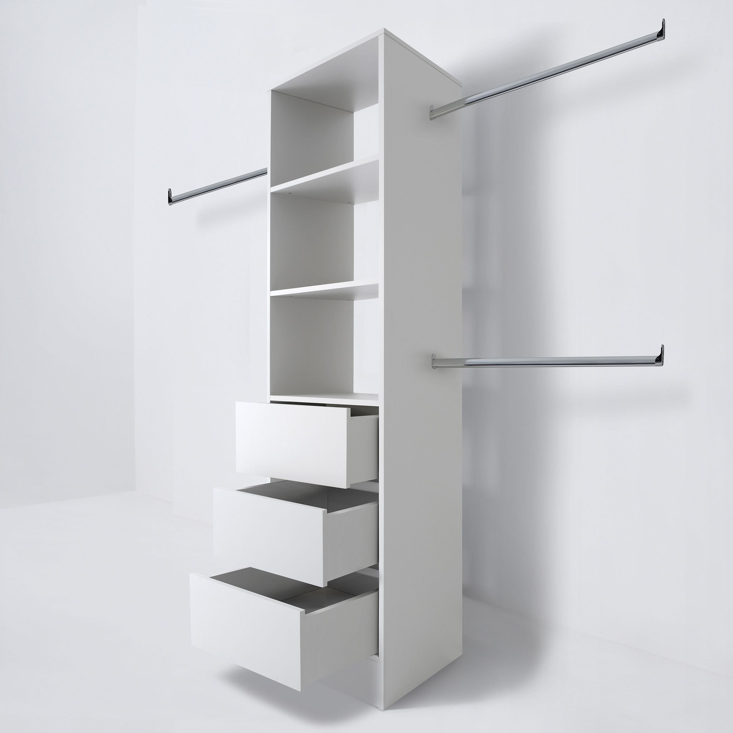 Spacepro Modular White 3 Drawer Wardrobe cabinet (H)2100mm (W)600mm (D)500mm