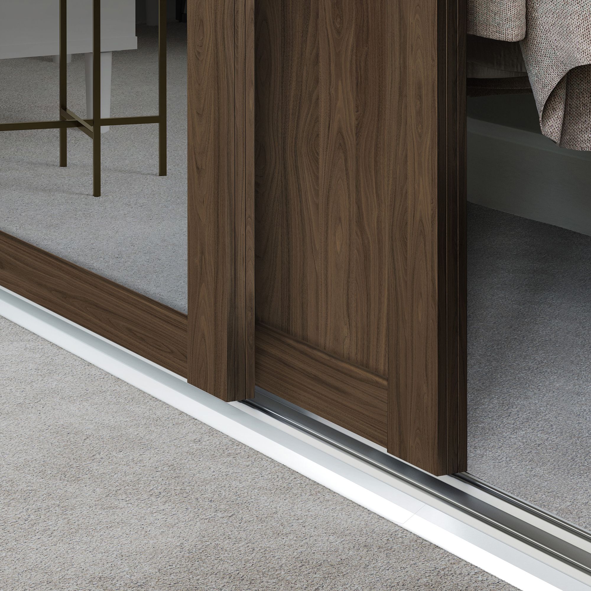 Spacepro Shaker Walnut effect Single panel 1 mirror Sliding wardrobe door (H) 2220mm x (W) 610mm, Set of 3