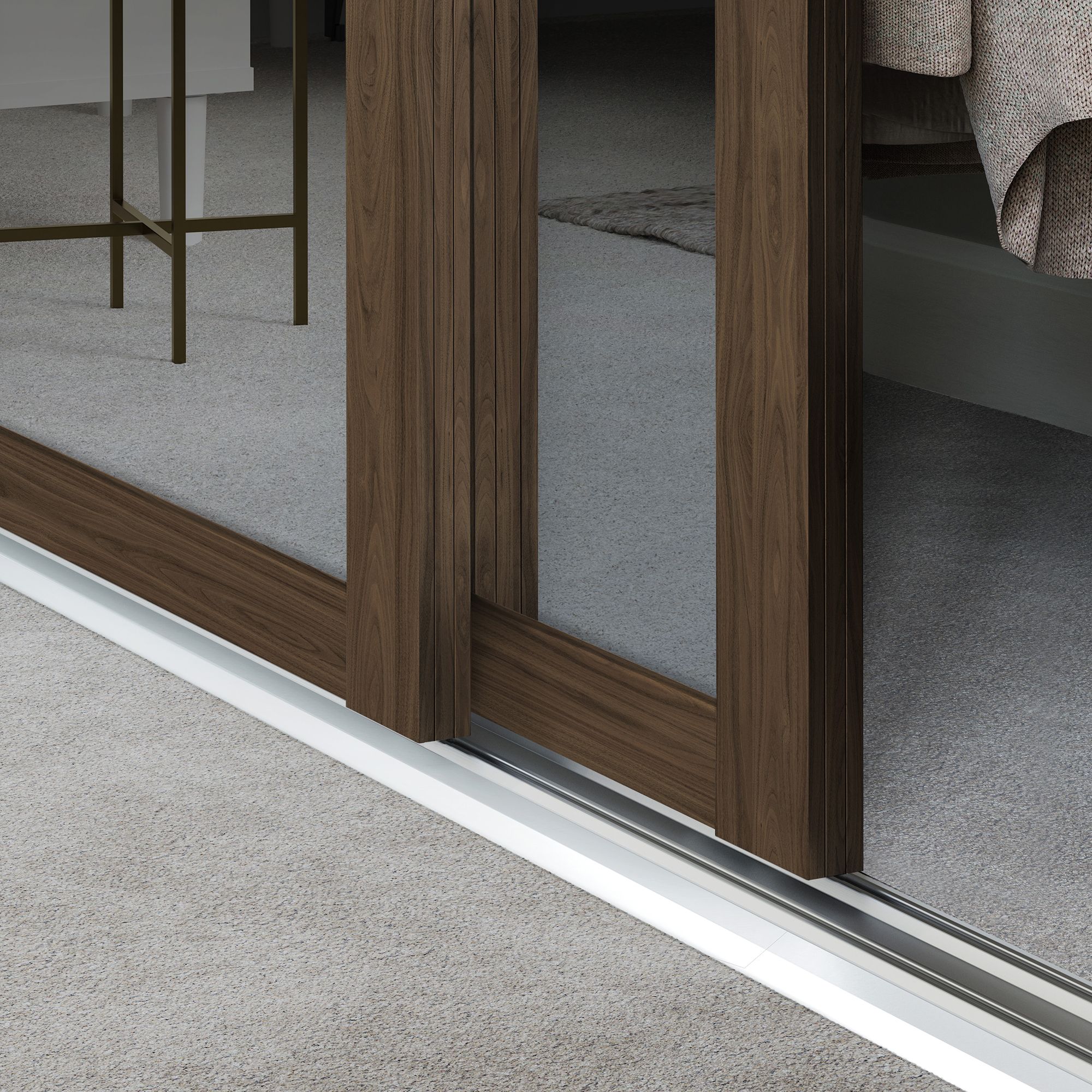 Spacepro Shaker Walnut effect Single panel 2 mirror Sliding wardrobe door (H) 2220mm x (W) 610mm, Set of 2