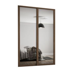 Spacepro Shaker Walnut effect Single panel 2 mirror Sliding wardrobe door (H) 2220mm x (W) 762mm, Set of 2
