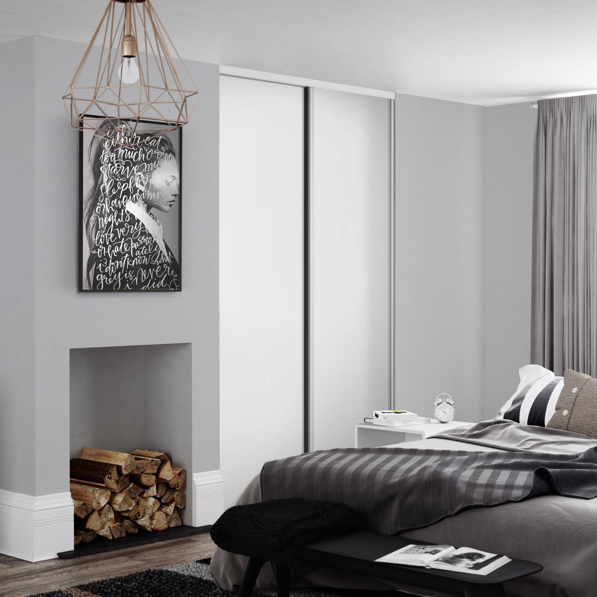 Spacepro Sliding Wardrobes Full length Matt White frame Single panel door, (H)2220mm (W) 762mm Set of 2
