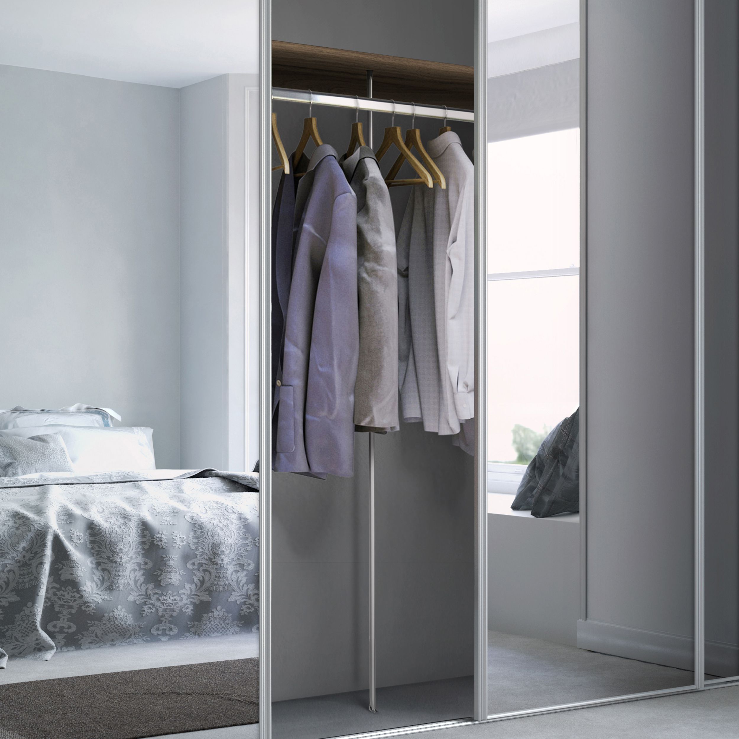 Spacepro Walnut effect Wardrobe Bedroom Shelf & Hanging Rail Storage kit (H)2800mm (L)2400mm (D)500mm