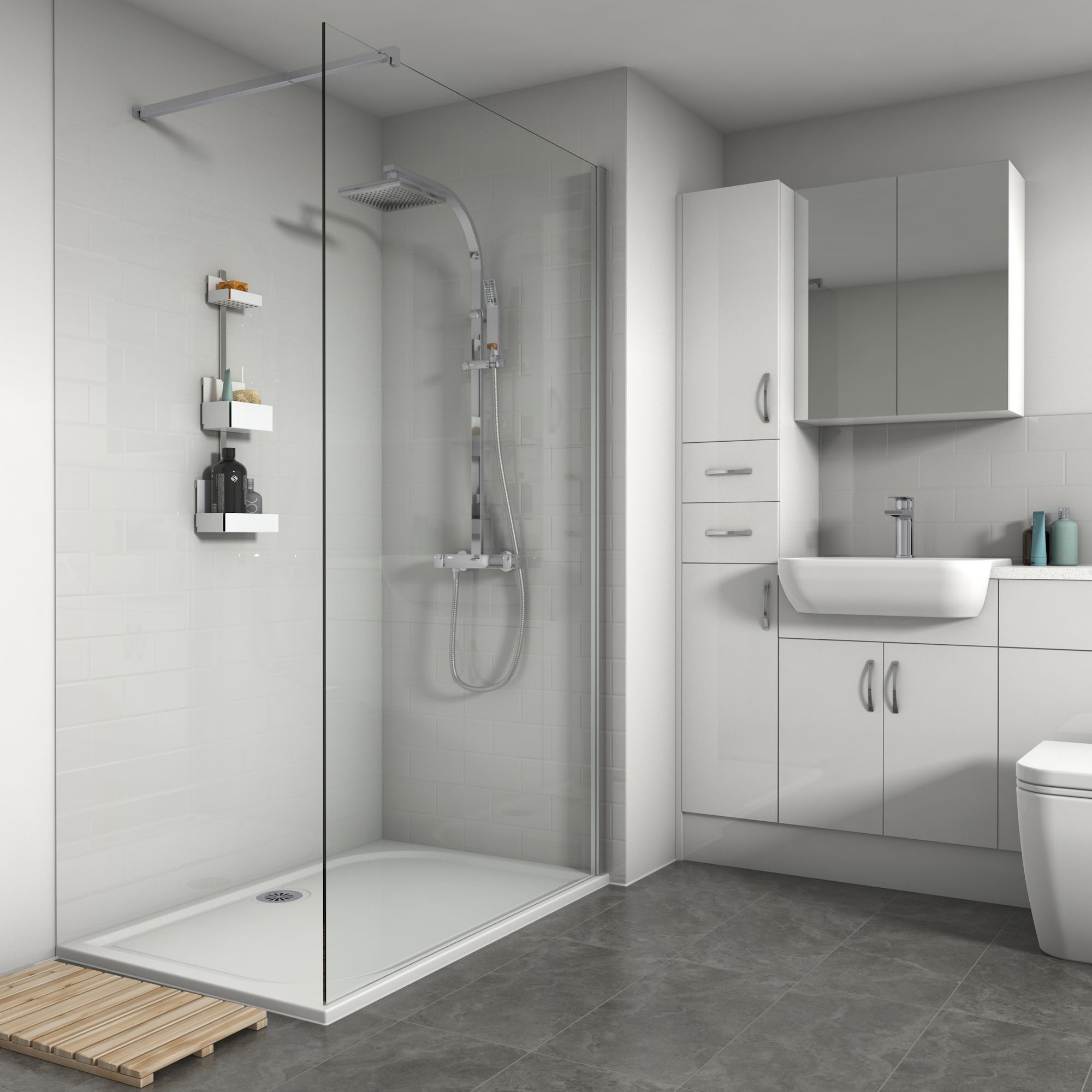 Splashwall 3 panel Composite Wall panel kit (L)1200mm (W)2420mm - White Tile effect