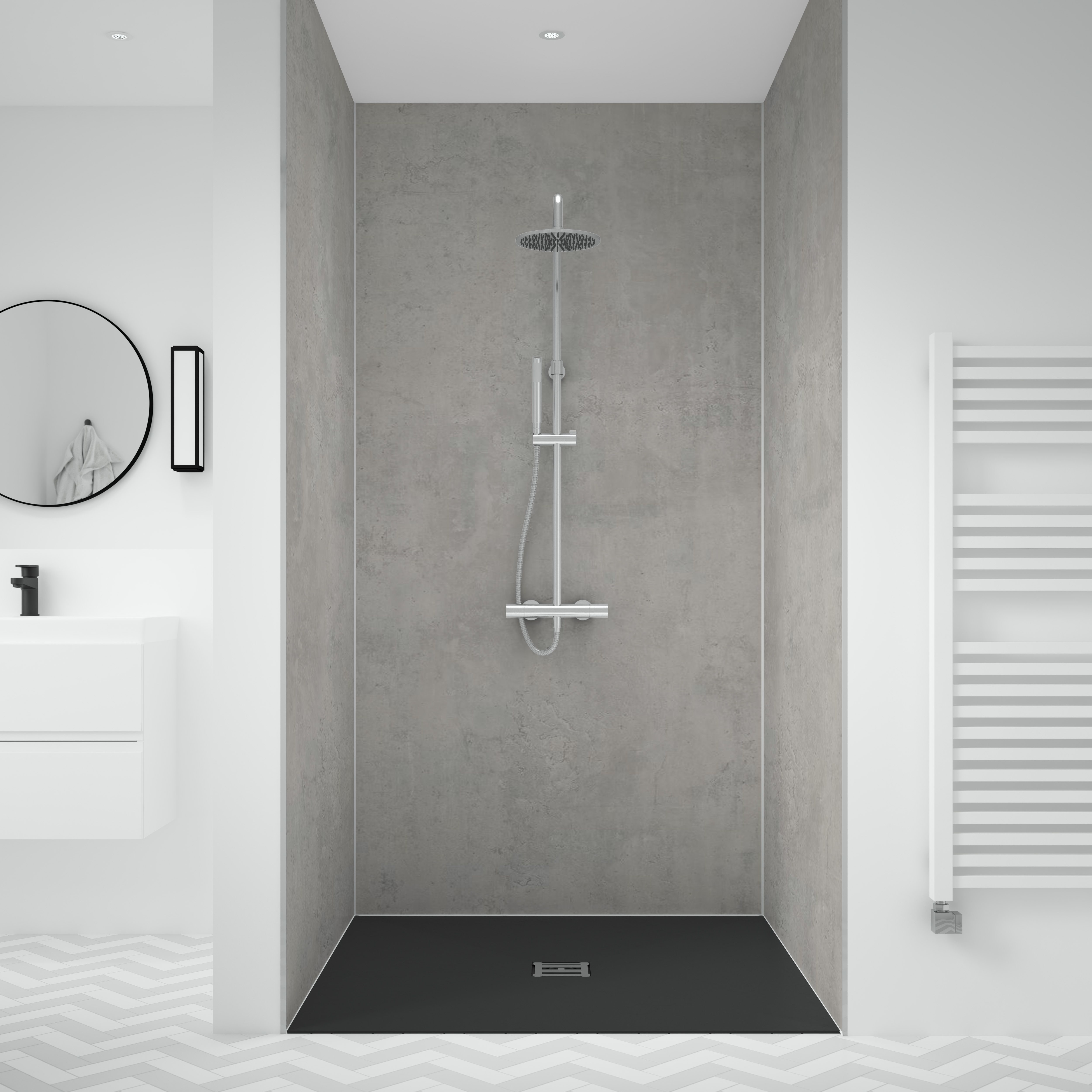Splashwall 3 panel Laminate Bathroom & wet room Decorative panel kit (L)2420mm (W)1200mm - Ciment Brut Stone effect