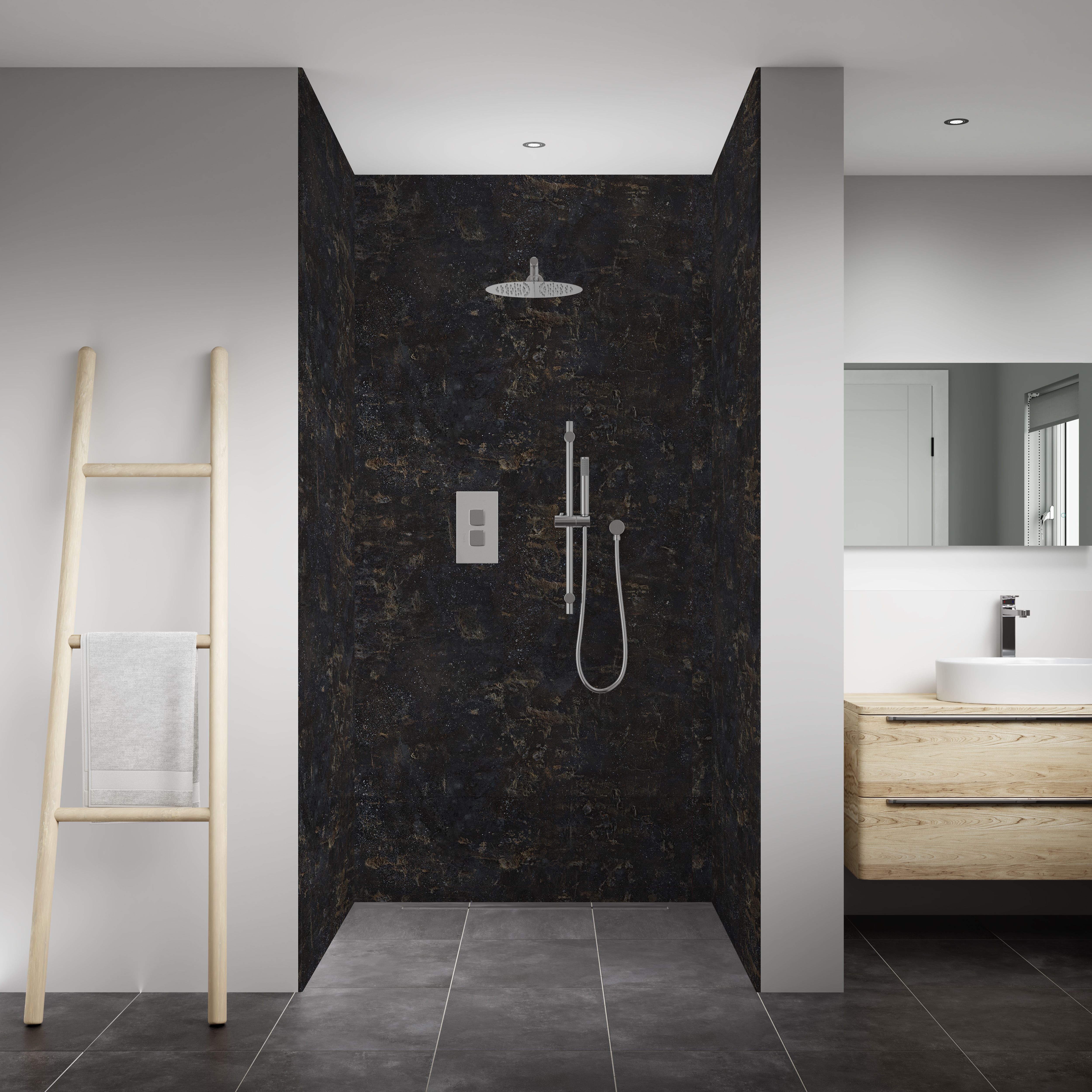 Splashwall 3 panel Laminate Bathroom & wet room Decorative panel kit (L)2420mm (W)1200mm - Cosmos Stone effect