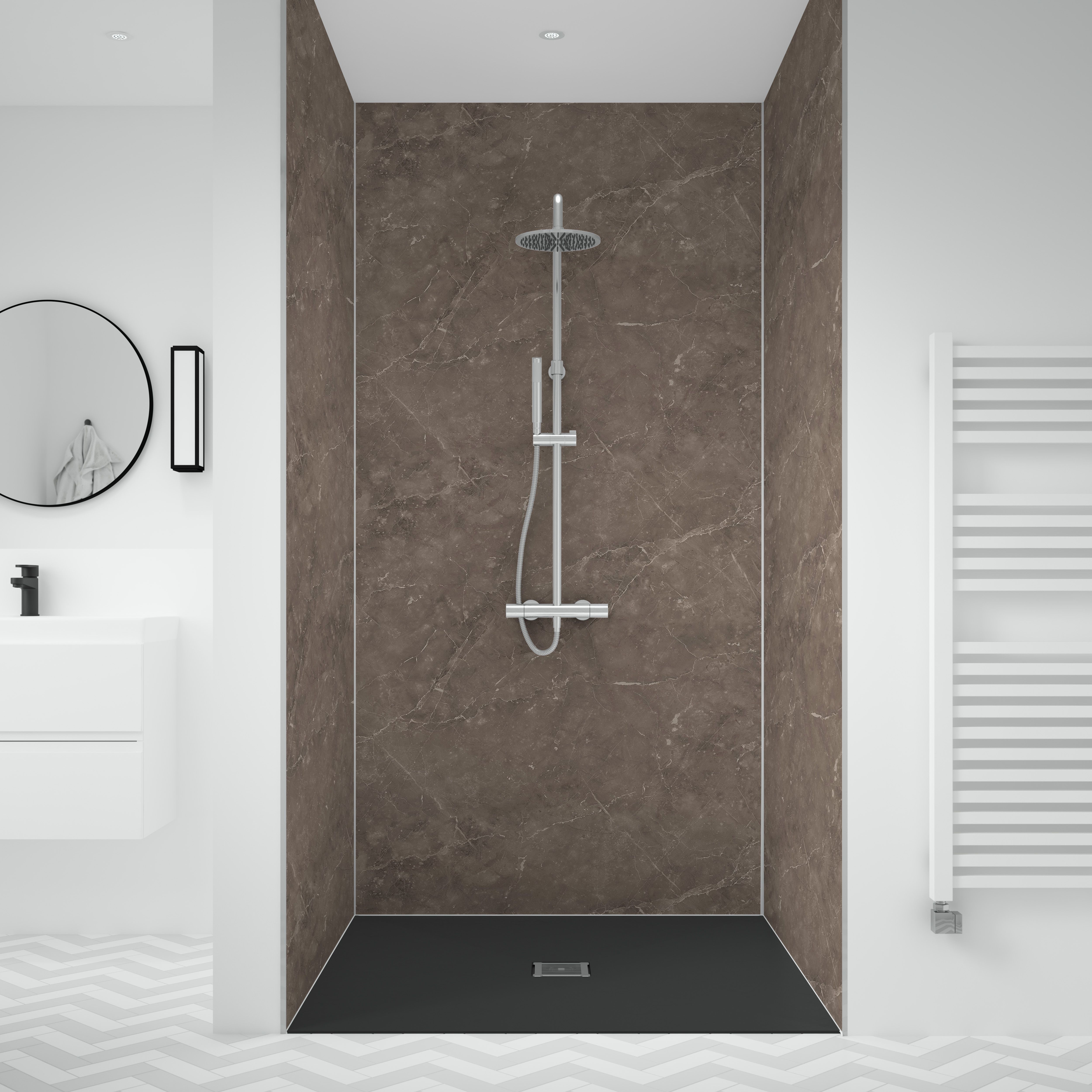 Splashwall 3 panel Laminate Bathroom & wet room Decorative panel kit (L)2420mm (W)1200mm - Roche Salentine Stone effect