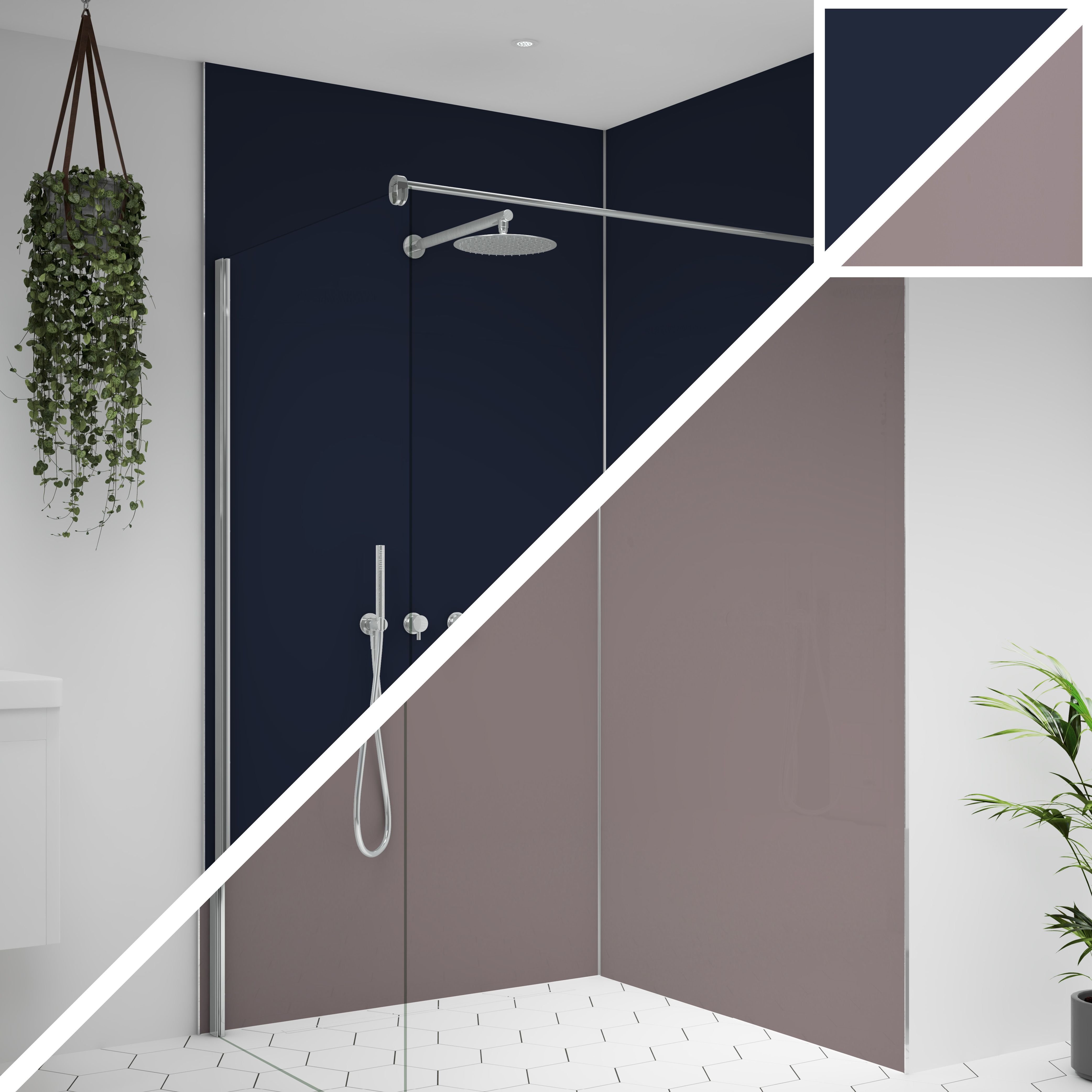 Splashwall Alloy 2 panel Aluminium Double-sided Bathroom & wet room Decorative panel kit (L)2440mm (W)1220mm - Deep blue sea & Smoked rose