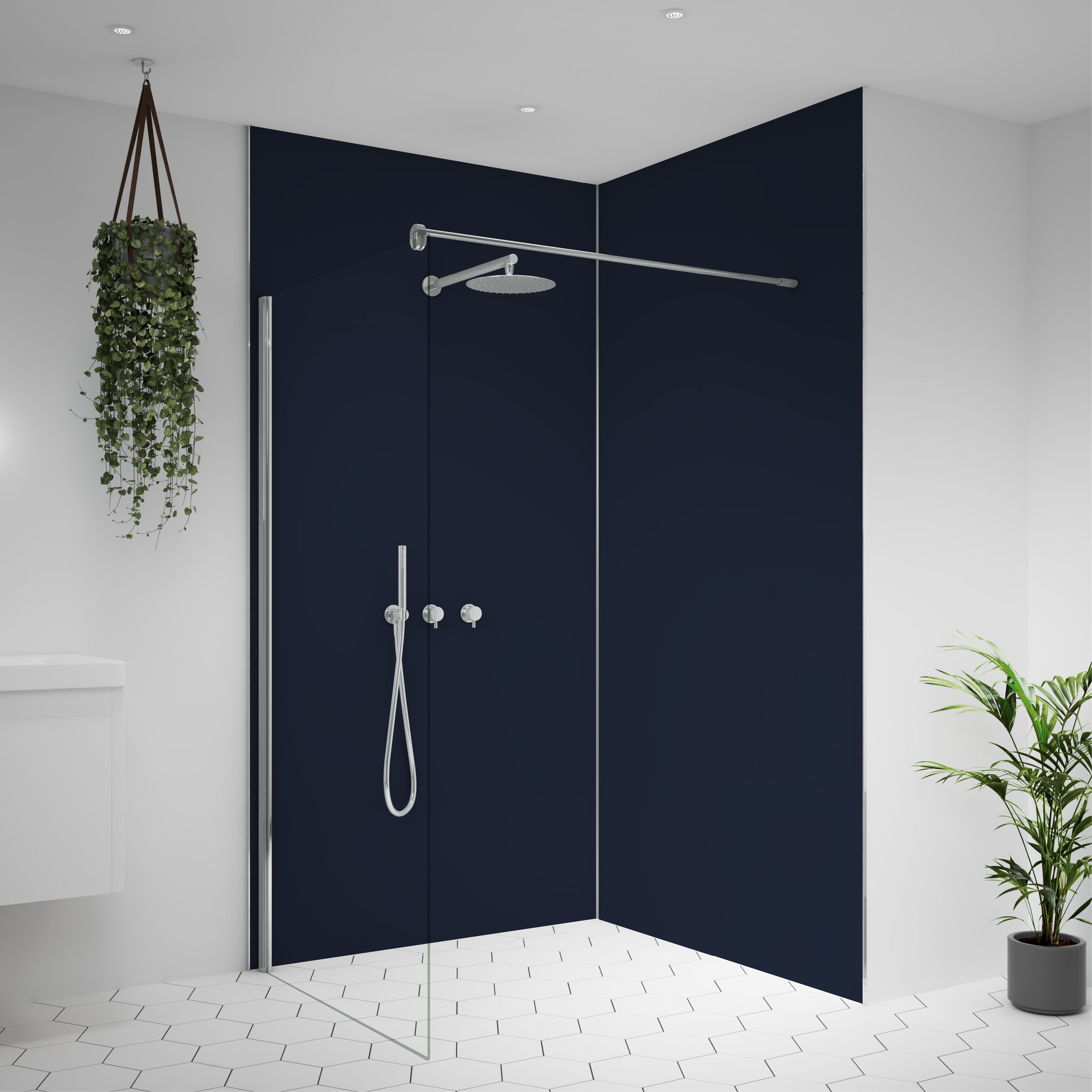 Splashwall Alloy 2 panel Aluminium Double-sided Bathroom & wet room Decorative panel kit (L)2440mm (W)1220mm - Deep blue sea & Smoked rose