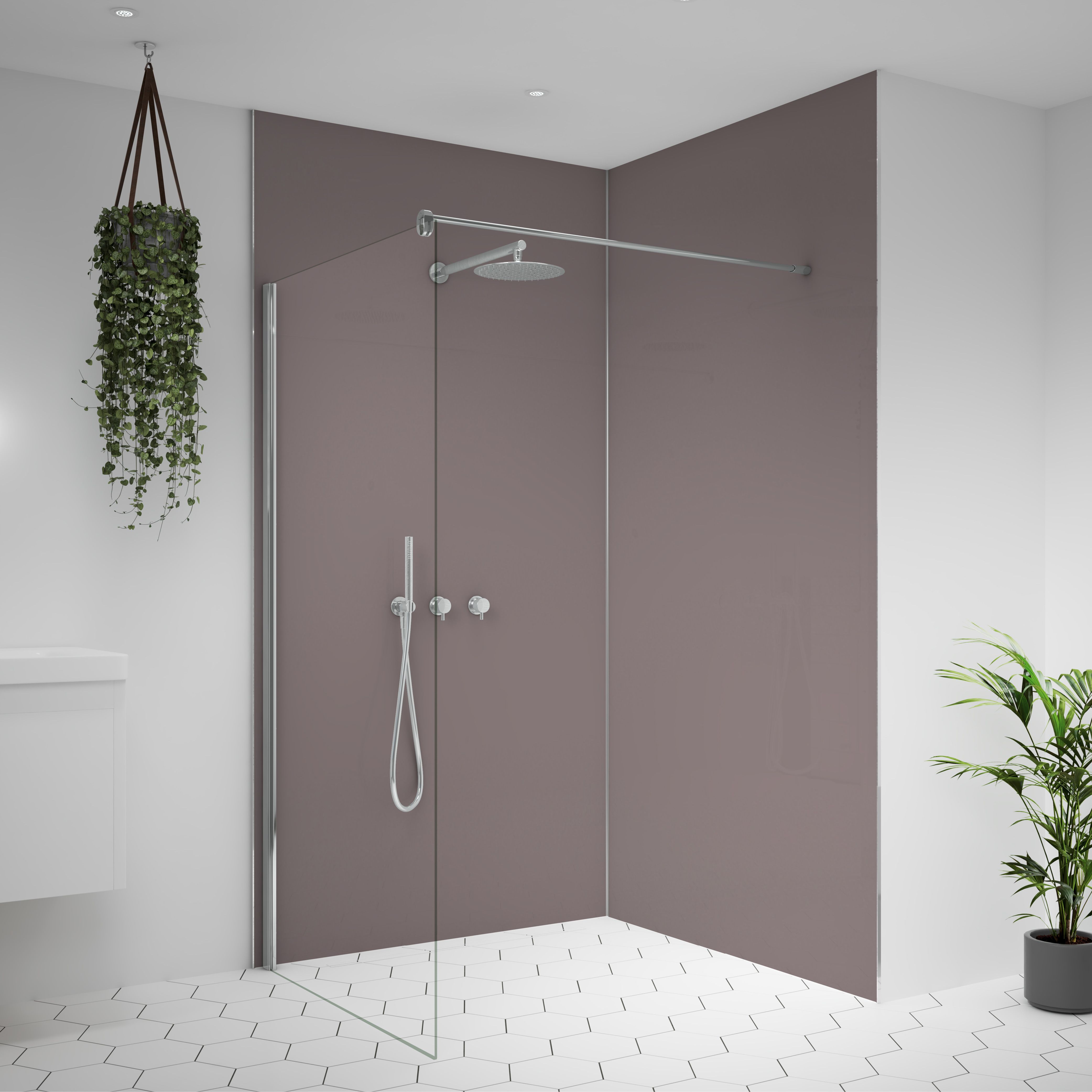Splashwall Alloy 2 panel Aluminium Double-sided Bathroom & wet room Decorative panel kit (L)2440mm (W)1220mm - Deep blue sea & Smoked rose