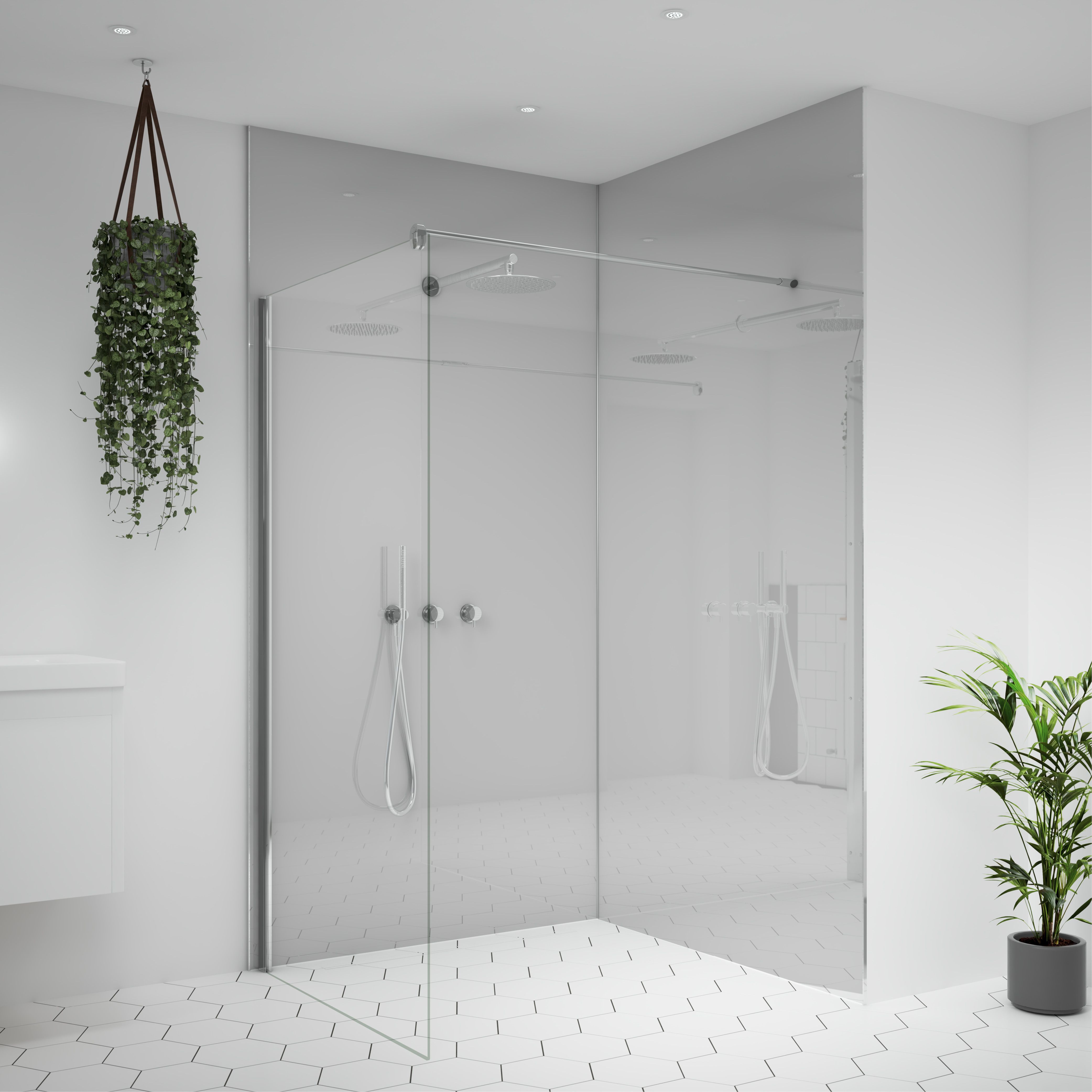 Splashwall Alloy 2 panel Aluminium Double-sided Bathroom & wet room Decorative panel kit (L)2440mm (W)1220mm - Glacier White & Neptune blue