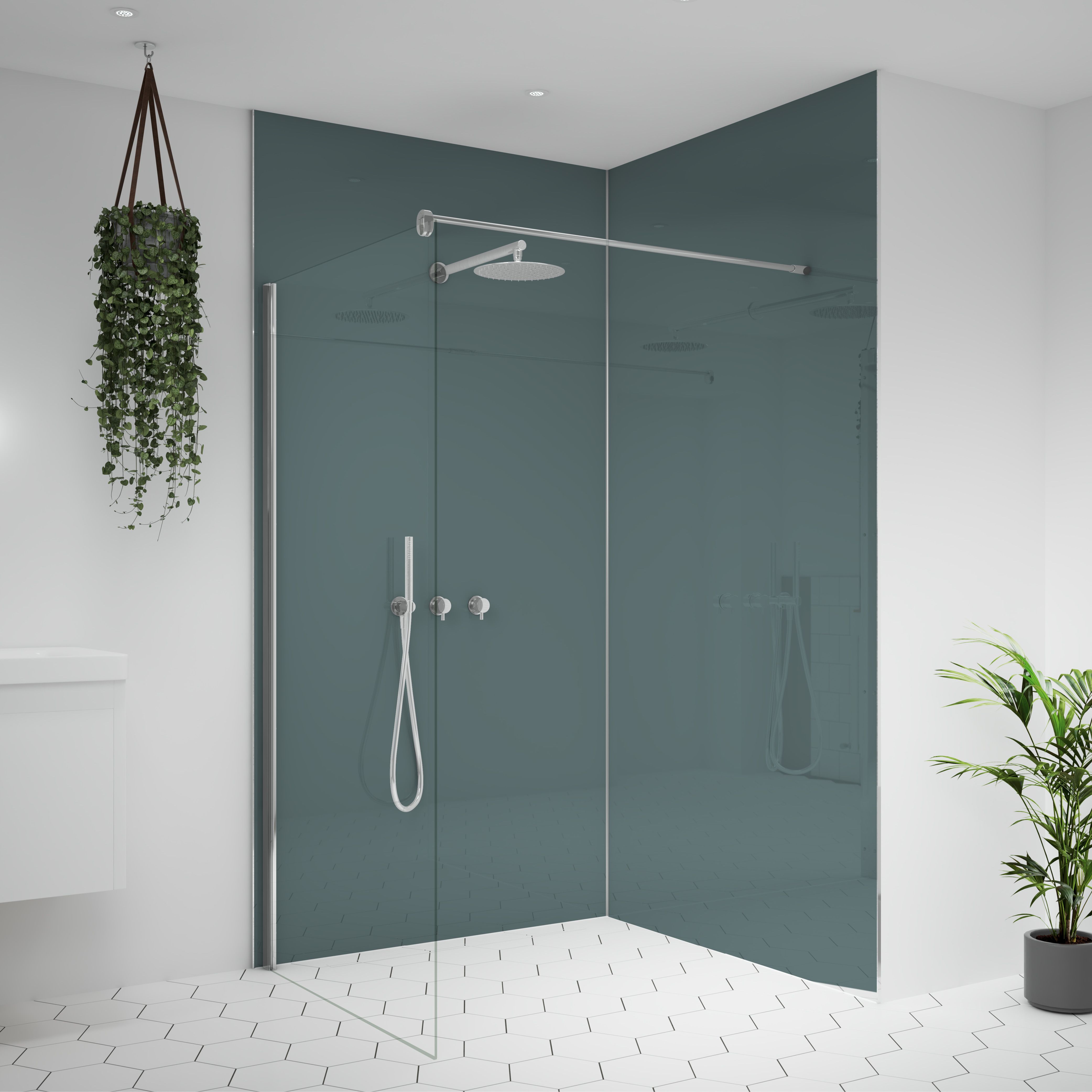Splashwall Alloy 2 panel Aluminium Double-sided Bathroom & wet room Decorative panel kit (L)2440mm (W)1220mm - Glacier White & Neptune blue