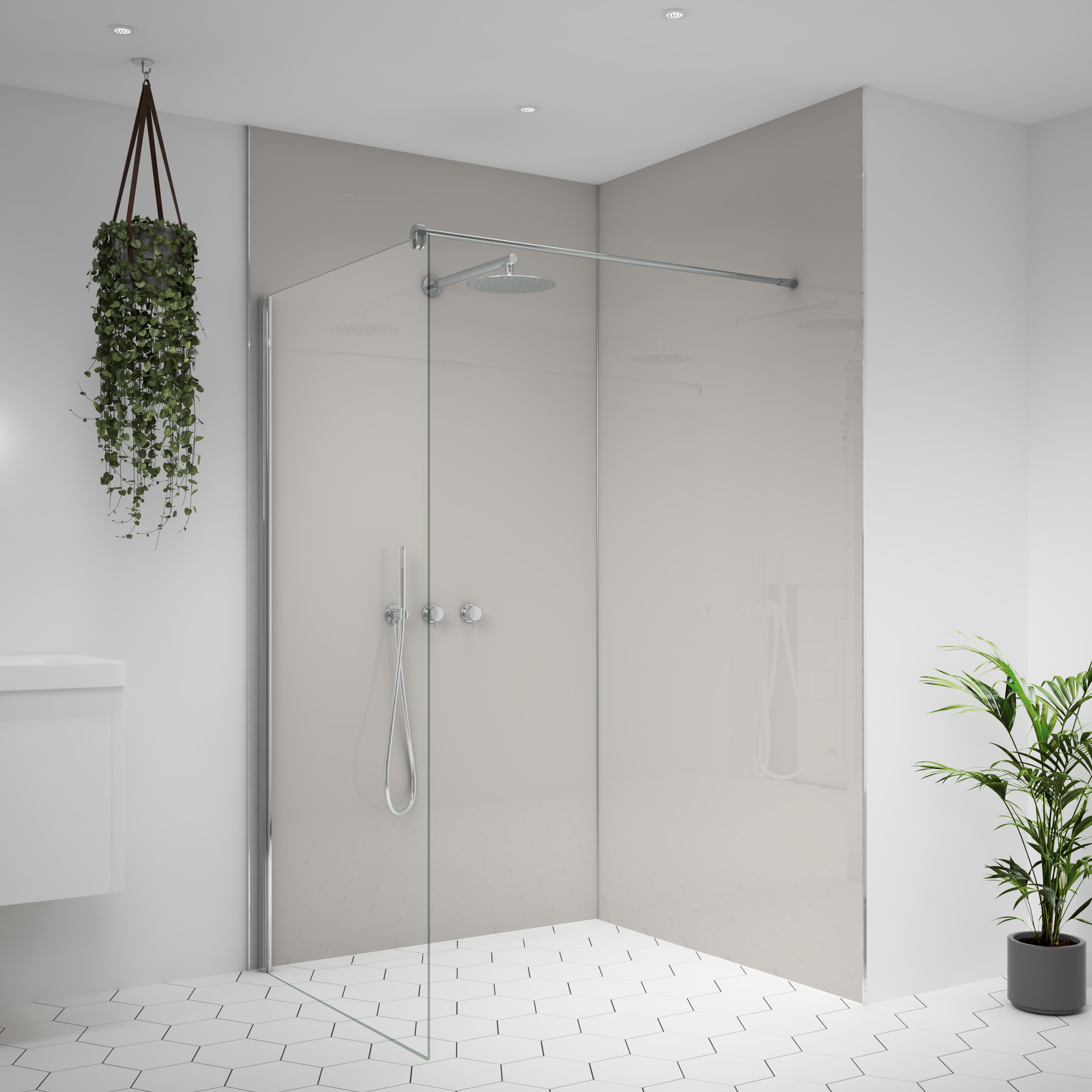 Splashwall Alloy 2 panel Aluminium Double-sided Bathroom & wet room Decorative panel kit (L)2440mm (W)1220mm - Malibu grey & Storm blue