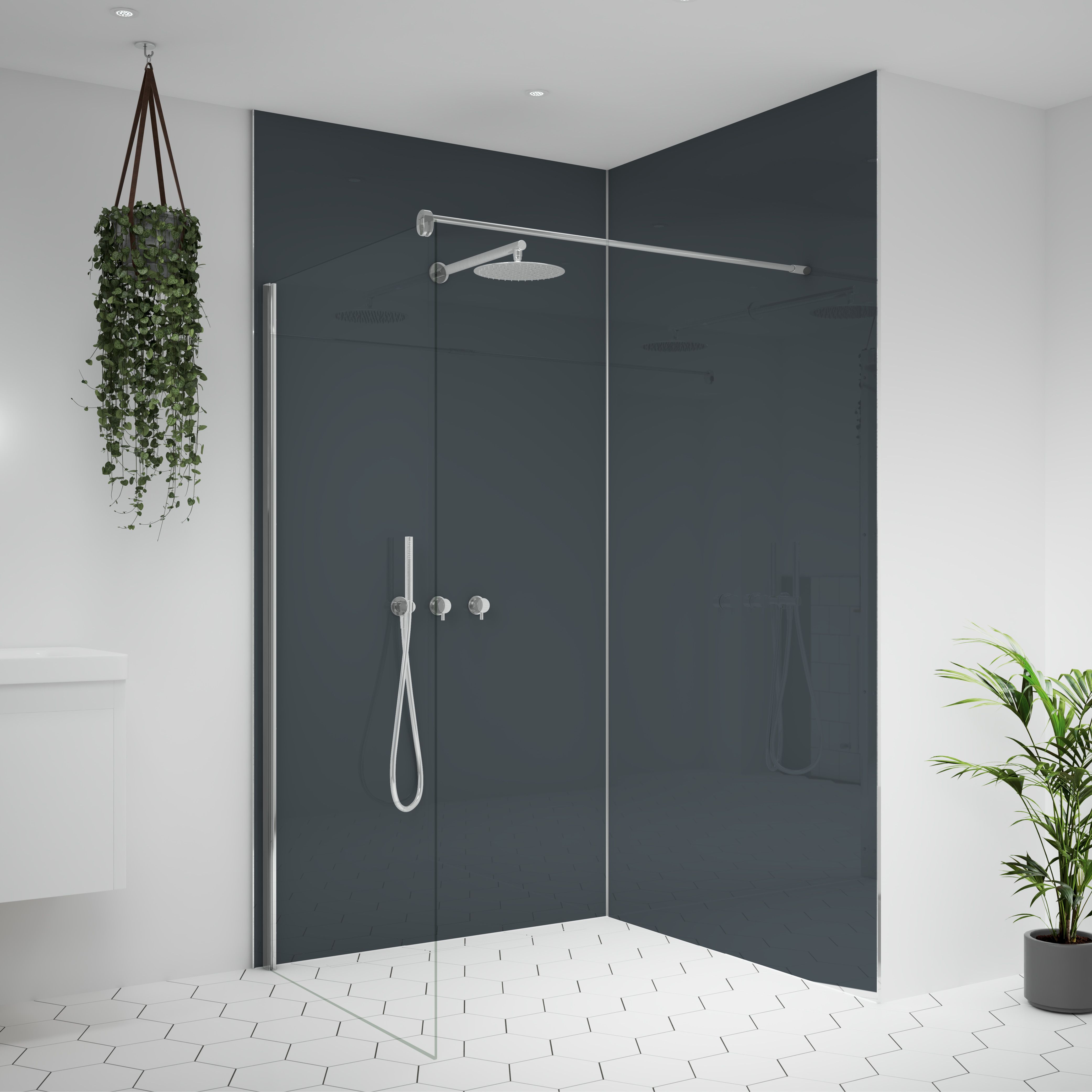 Splashwall Alloy 2 panel Aluminium Double-sided Bathroom & wet room Decorative panel kit (L)2440mm (W)1220mm - Malibu grey & Storm blue