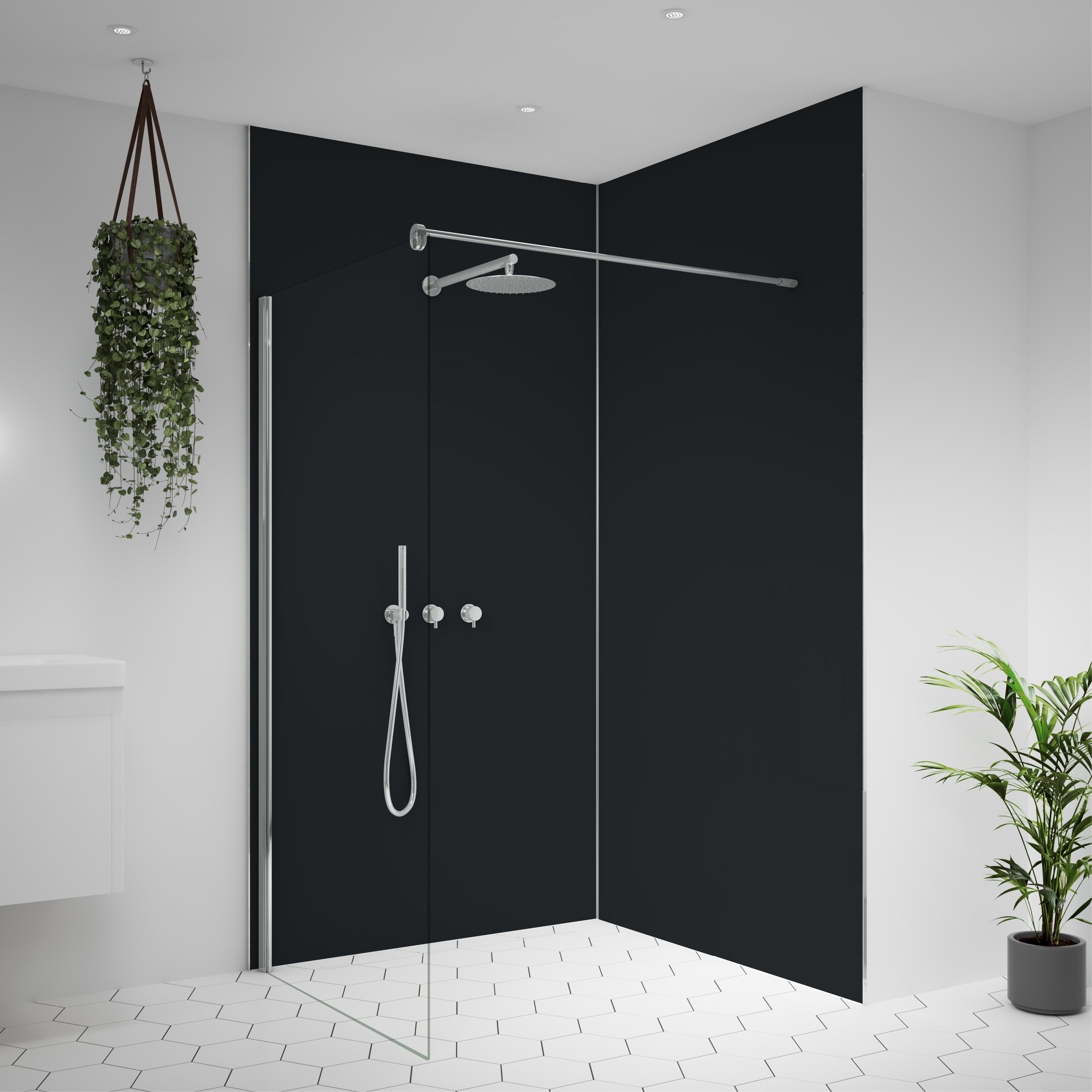 Splashwall Alloy 2 panel Aluminium Double-sided Bathroom & wet room Decorative panel kit (L)2440mm (W)1220mm - Midnight grey & Hadrian green
