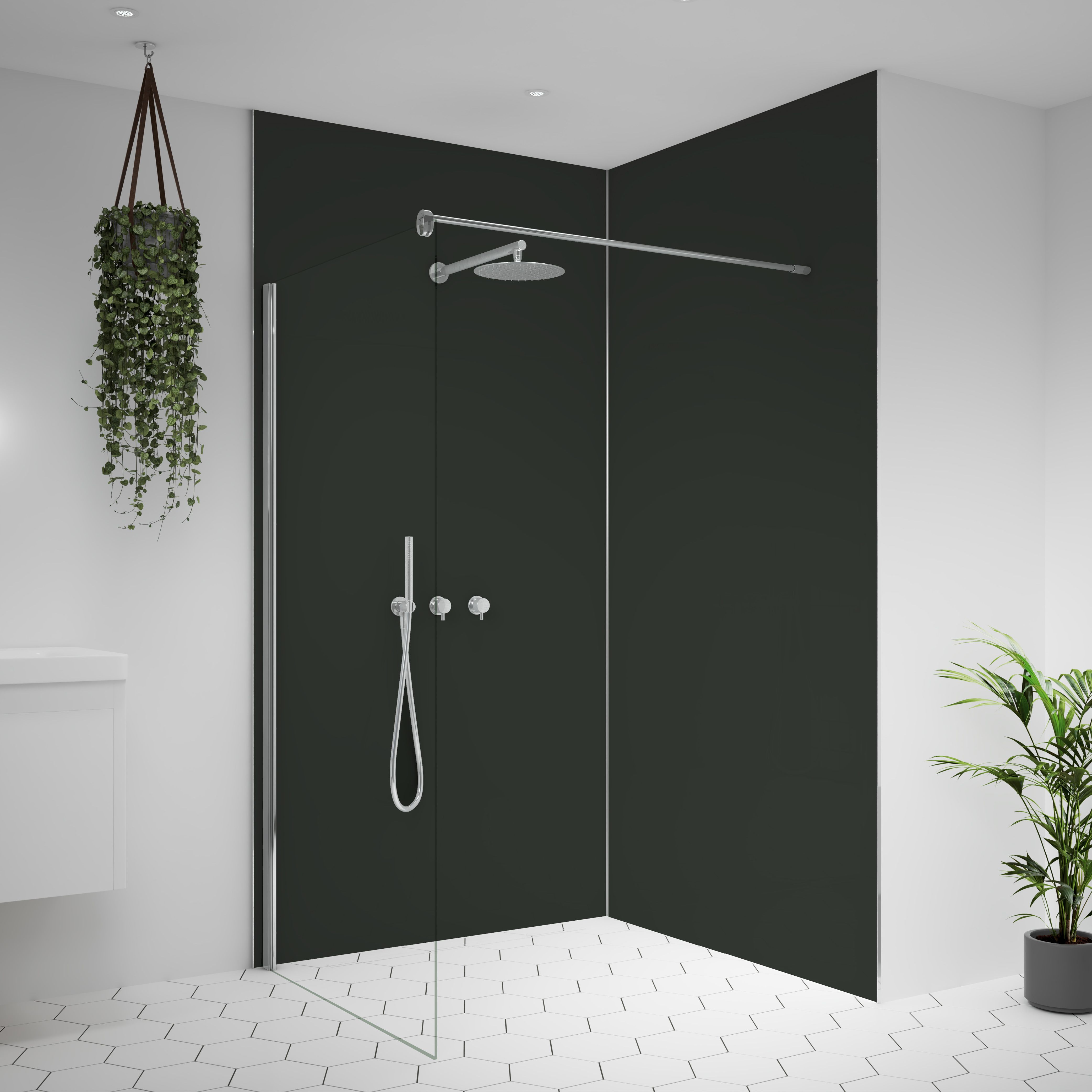 Splashwall Alloy 2 panel Aluminium Double-sided Bathroom & wet room Decorative panel kit (L)2440mm (W)1220mm - Midnight grey & Hadrian green