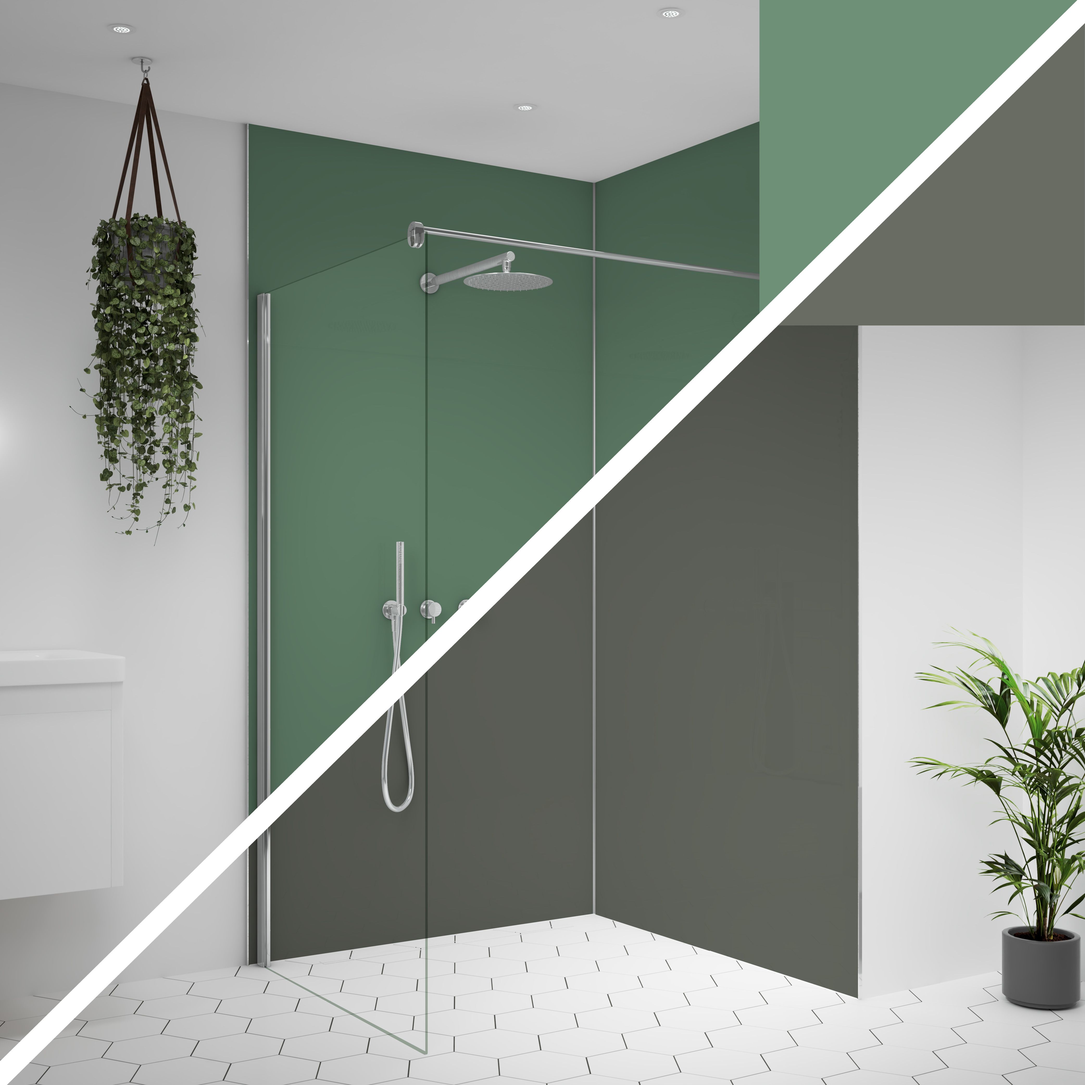 Splashwall Alloy 2 panel Aluminium Double-sided Bathroom & wet room Decorative panel kit (L)2440mm (W)1220mm - Seafoam green & Battleship grey