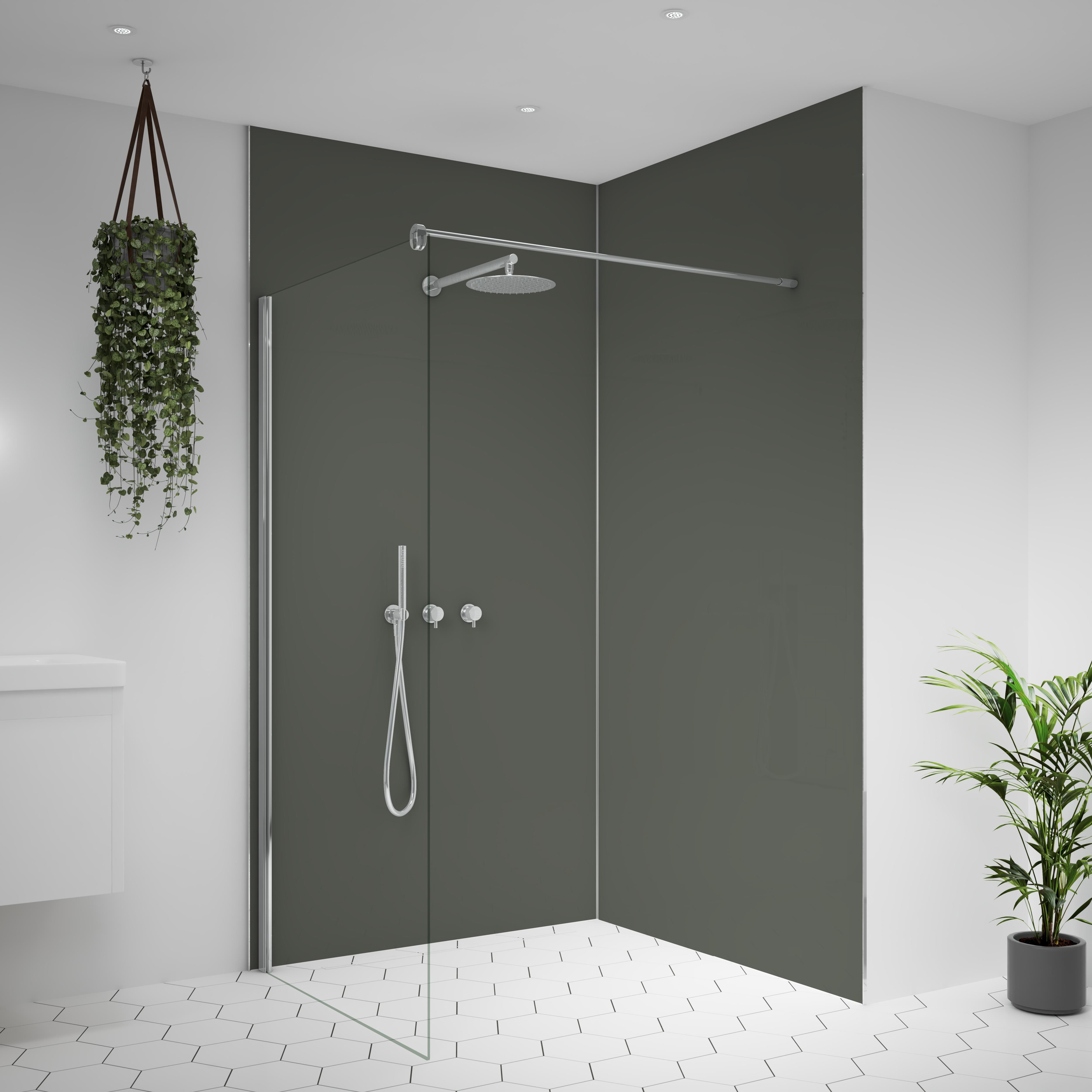 Splashwall Alloy 2 panel Aluminium Double-sided Bathroom & wet room Decorative panel kit (L)2440mm (W)1220mm - Seafoam green & Battleship grey