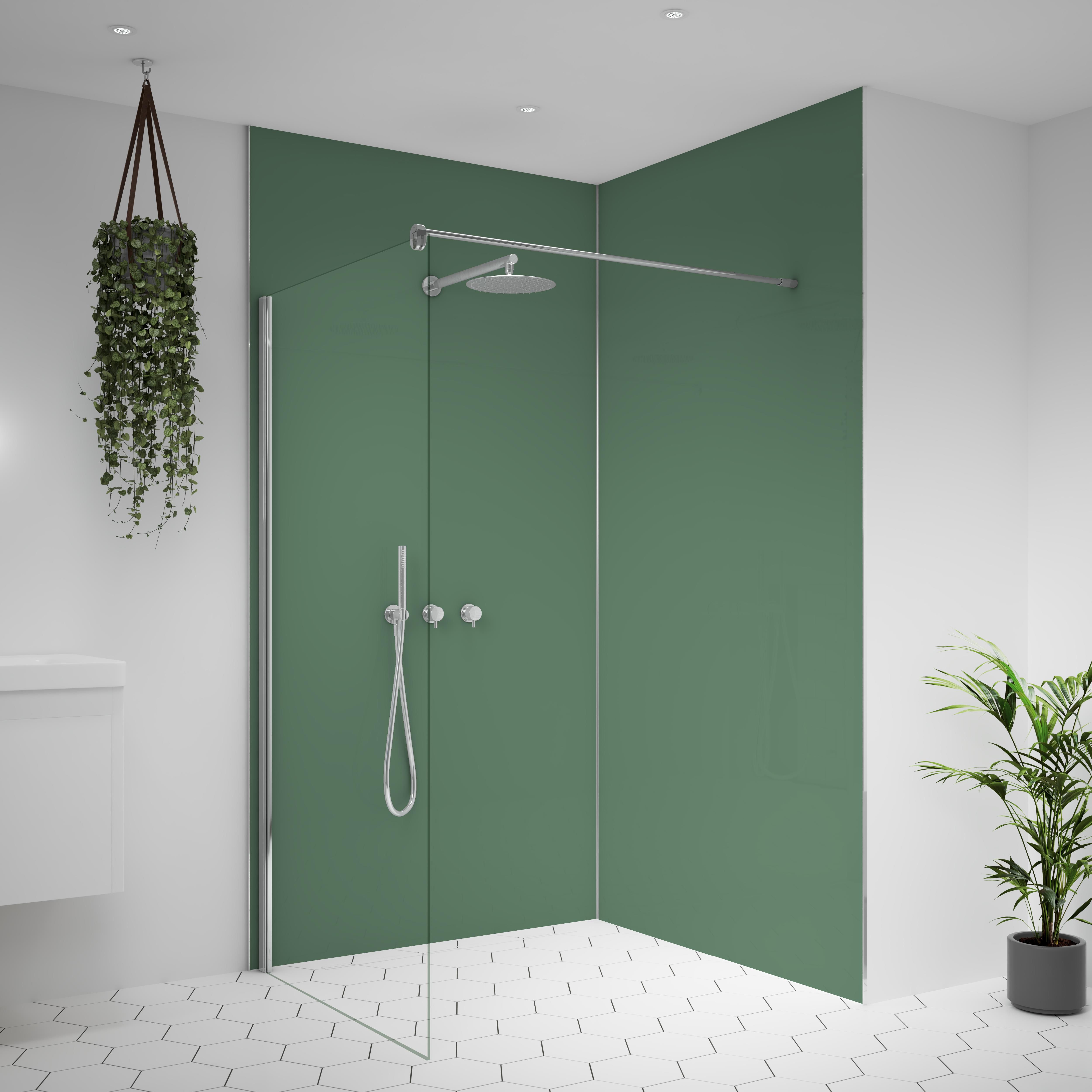 Splashwall Alloy 2 panel Aluminium Double-sided Bathroom & wet room Decorative panel kit (L)2440mm (W)1220mm - Seafoam green & Battleship grey