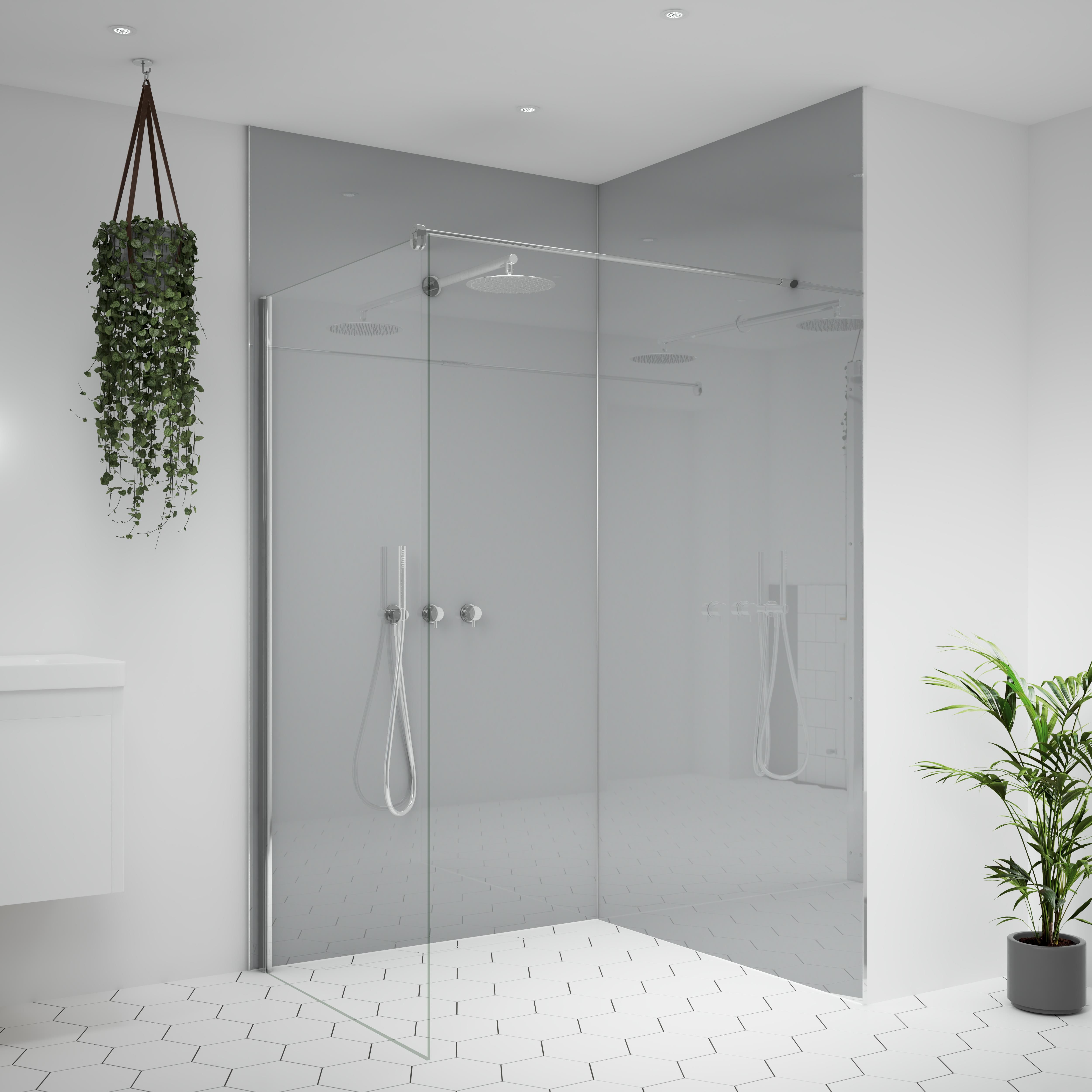 Splashwall Alloy 2 panel Aluminium Double-sided Bathroom & wet room Decorative panel kit (L)2440mm (W)1220mm - Starry night & Urban grey