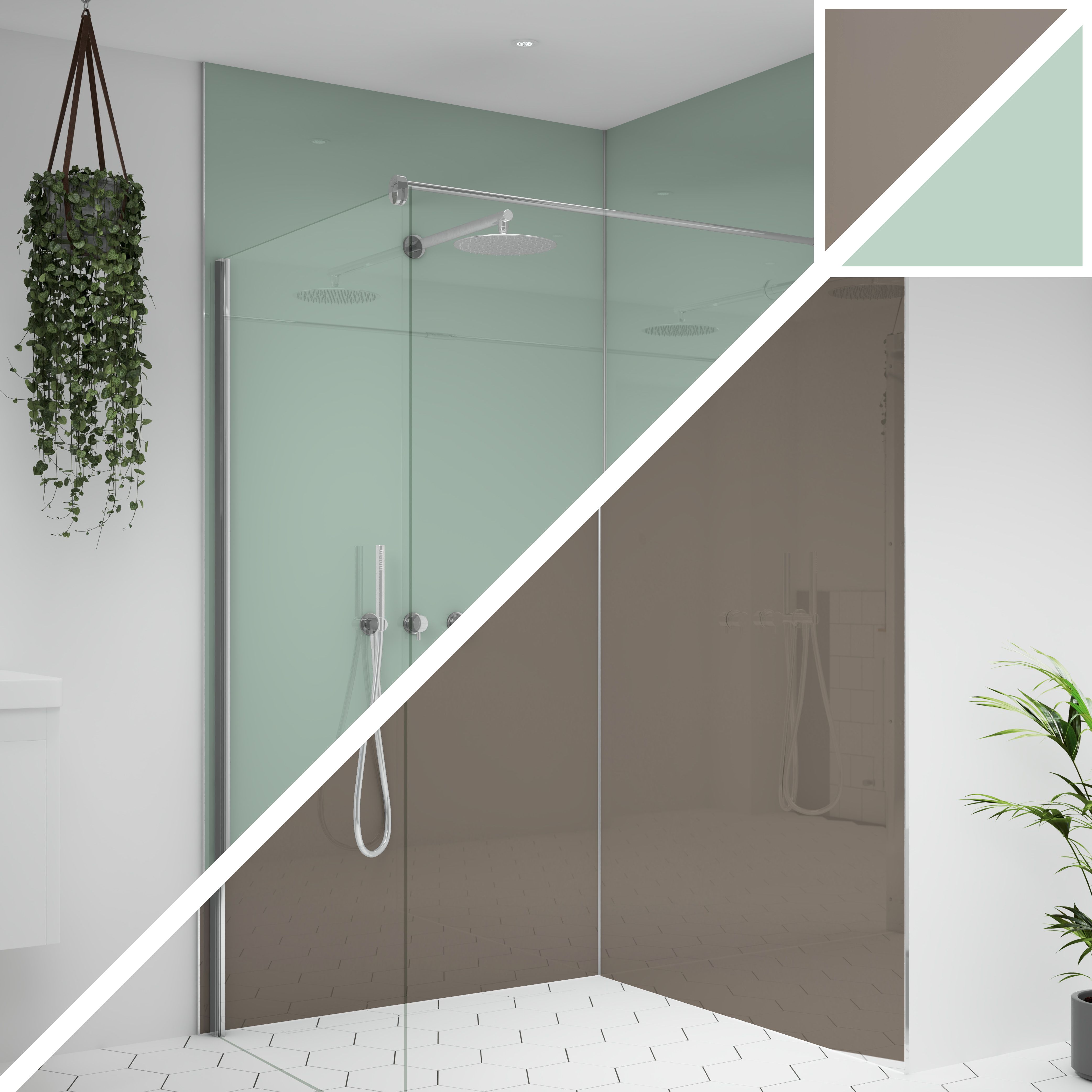 Splashwall Alloy 2 panel Aluminium Double-sided Bathroom & wet room Decorative panel kit (L)2440mm (W)1220mm - Terra grey & Seabreeze green