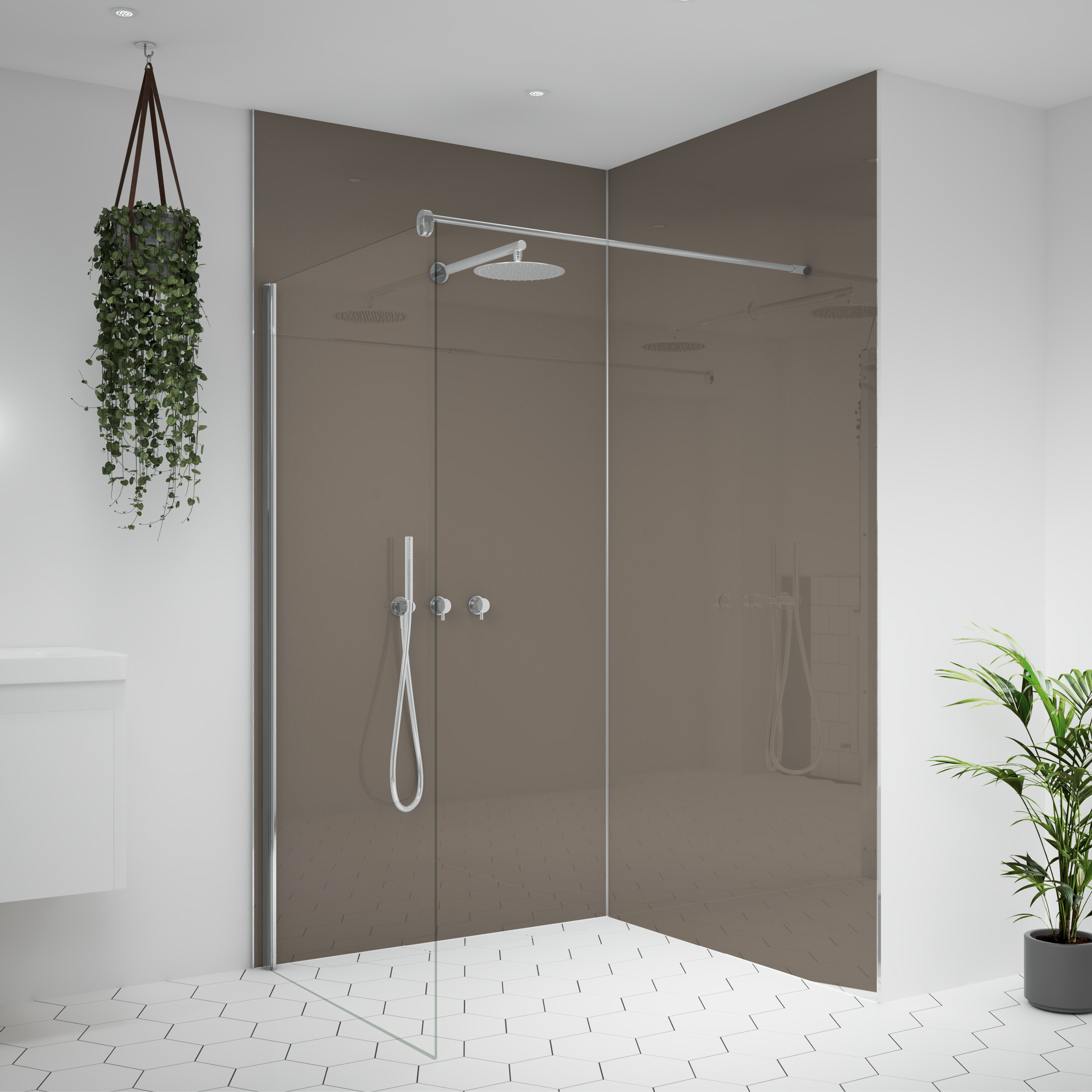 Splashwall Alloy 2 panel Aluminium Double-sided Bathroom & wet room Decorative panel kit (L)2440mm (W)1220mm - Terra grey & Seabreeze green