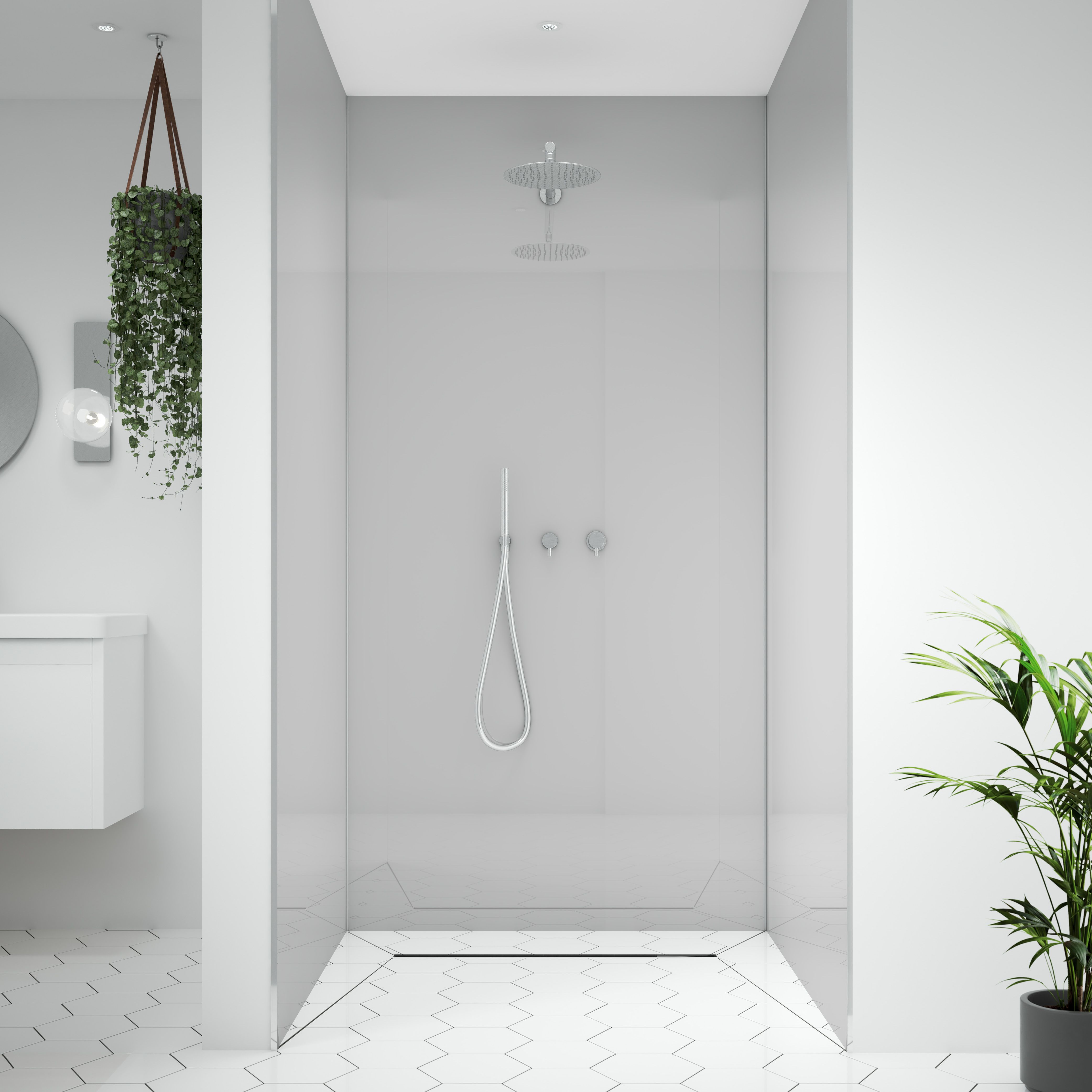 Splashwall Alloy 3 panel Aluminium Double-sided Bathroom & wet room Decorative panel kit (L)2440mm (W)1220mm - Glacier White & Neptune blue