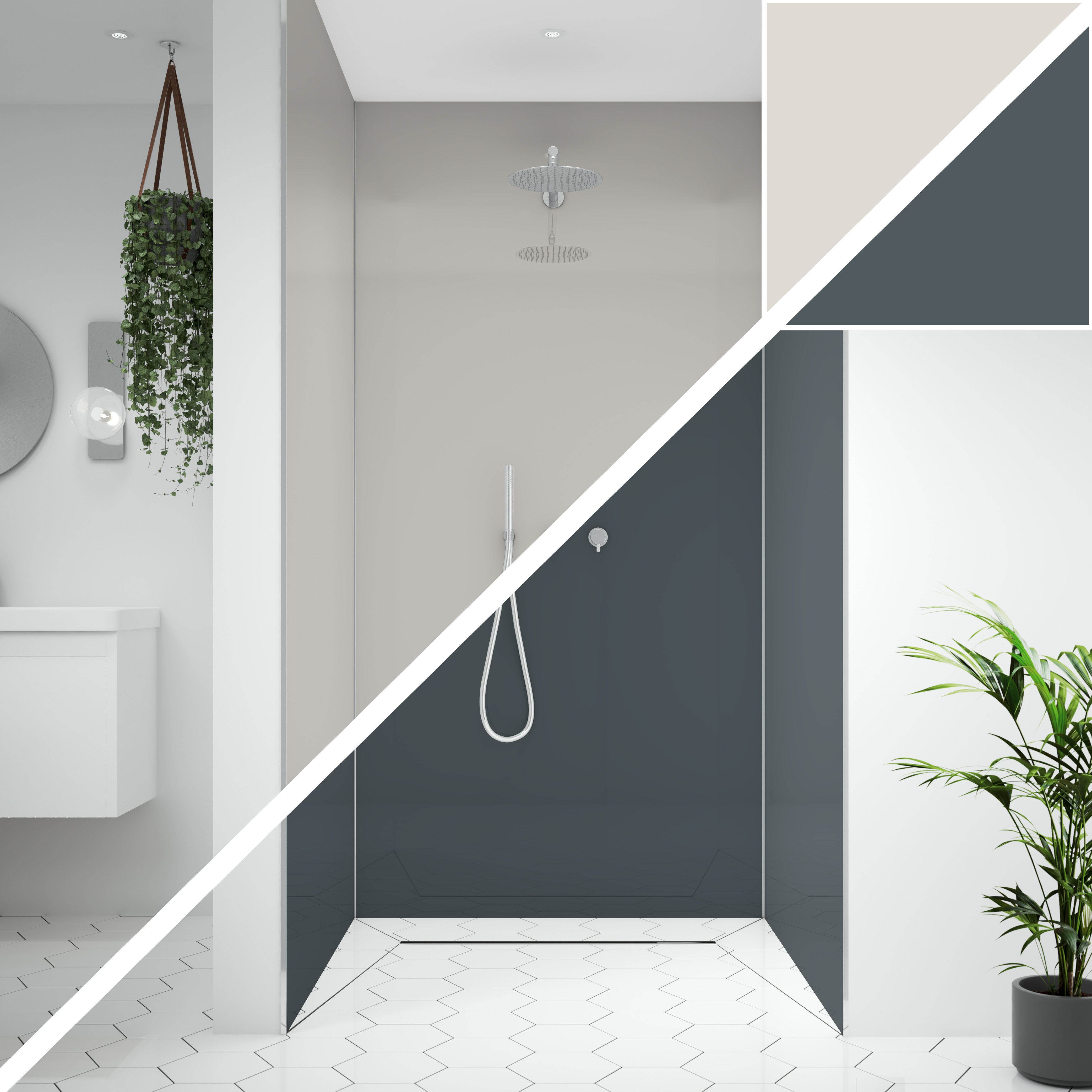 Splashwall Alloy 3 panel Aluminium Double-sided Bathroom & wet room Decorative panel kit (L)2440mm (W)1220mm - Malibu grey & Storm blue