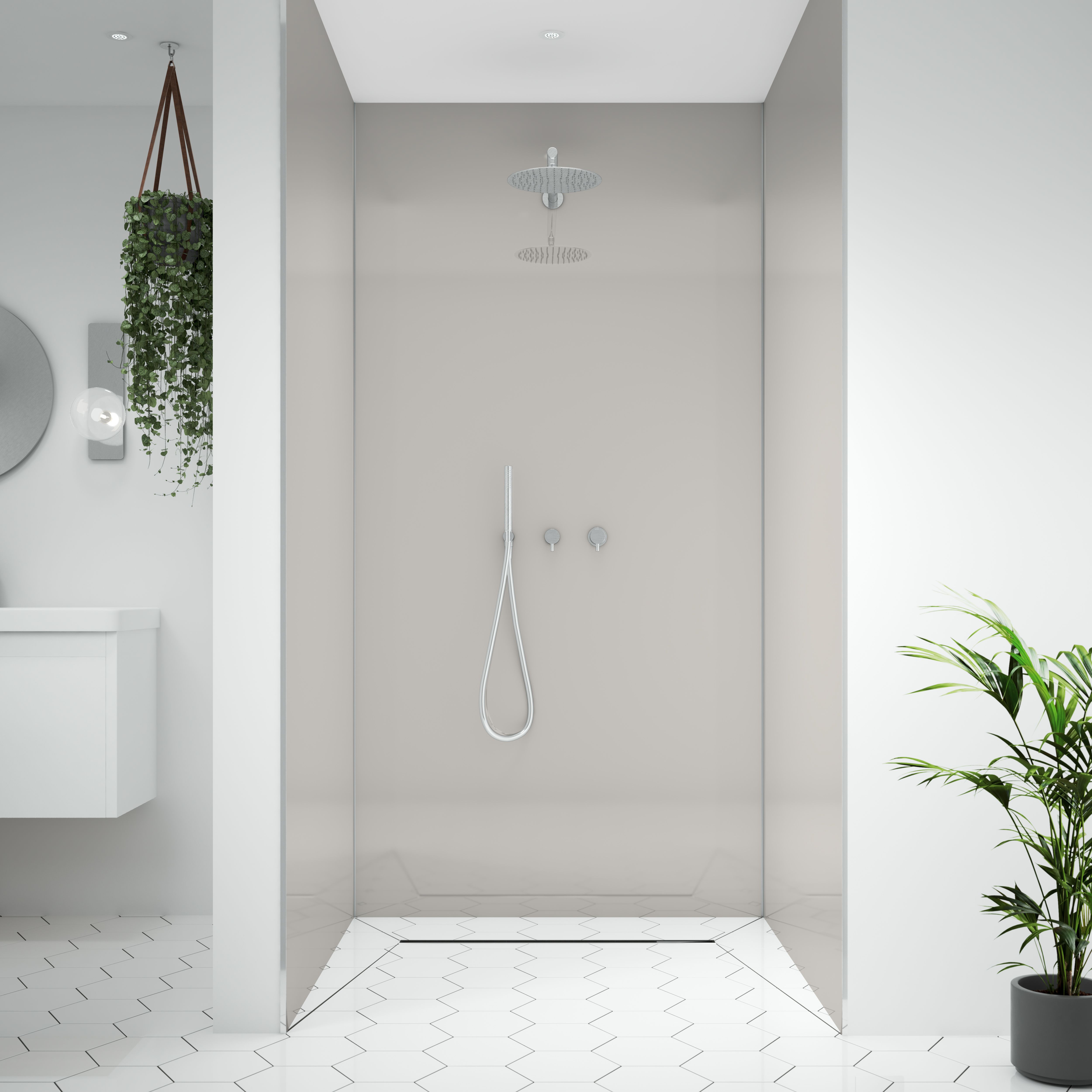 Splashwall Alloy 3 panel Aluminium Double-sided Bathroom & wet room Decorative panel kit (L)2440mm (W)1220mm - Malibu grey & Storm blue