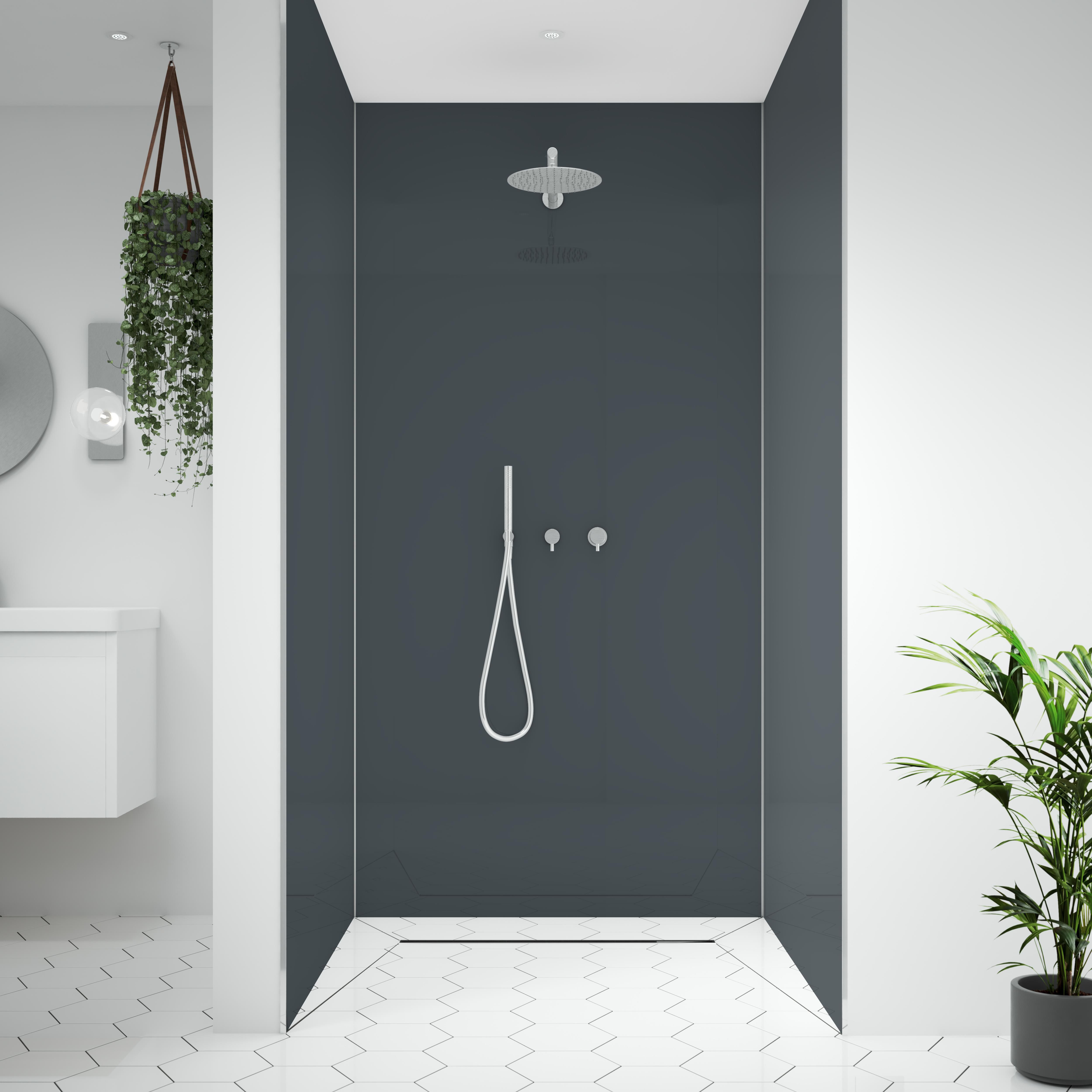 Splashwall Alloy 3 panel Aluminium Double-sided Bathroom & wet room Decorative panel kit (L)2440mm (W)1220mm - Malibu grey & Storm blue