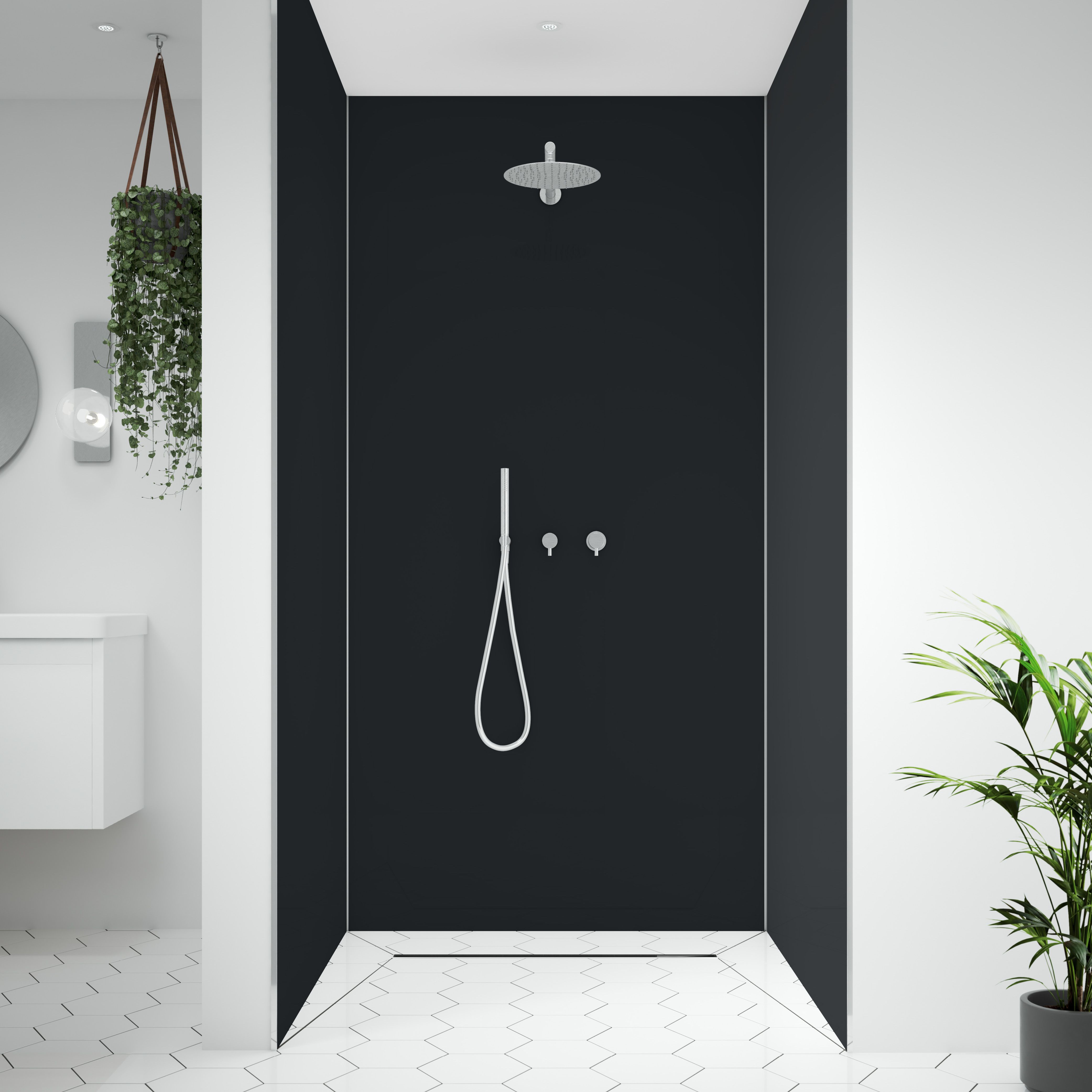 Splashwall Alloy 3 panel Aluminium Double-sided Bathroom & wet room Decorative panel kit (L)2440mm (W)1220mm - Midnight grey & Hadrian green