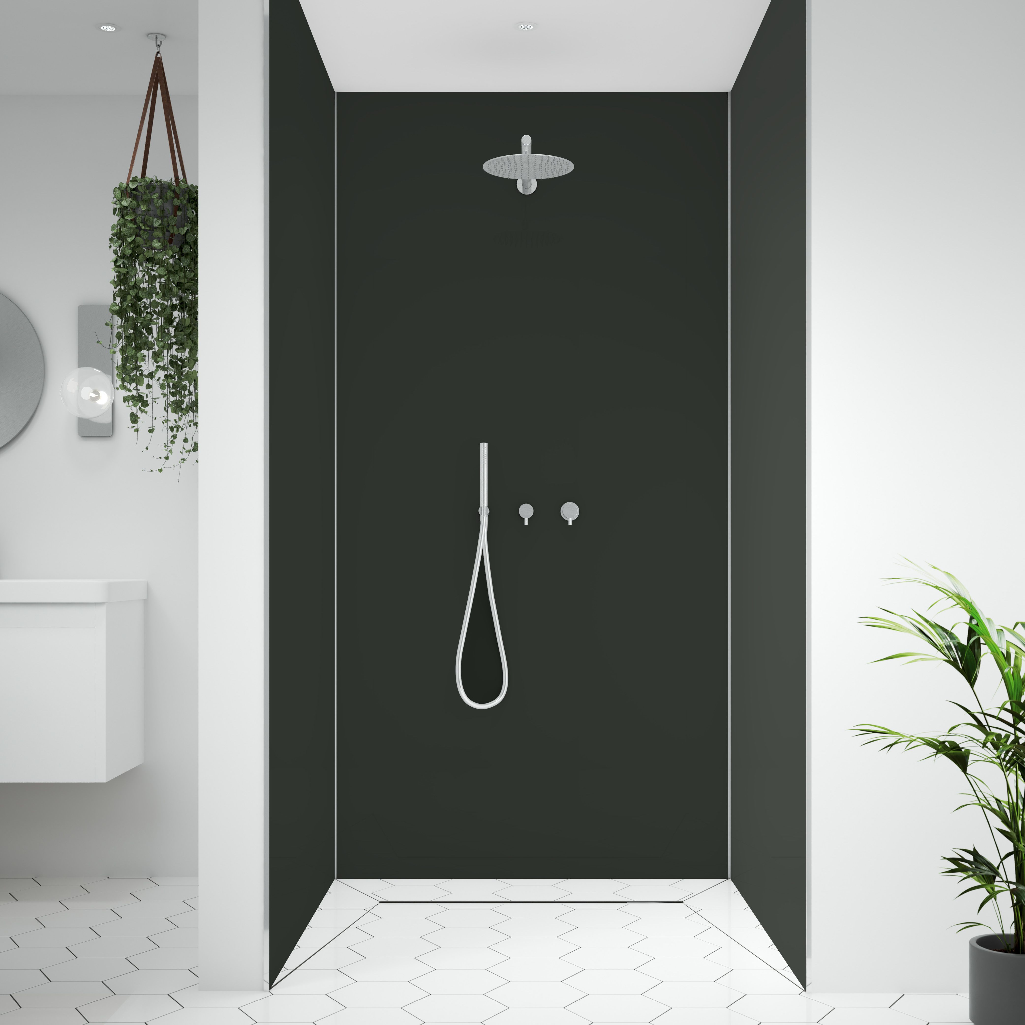 Splashwall Alloy 3 panel Aluminium Double-sided Bathroom & wet room Decorative panel kit (L)2440mm (W)1220mm - Midnight grey & Hadrian green