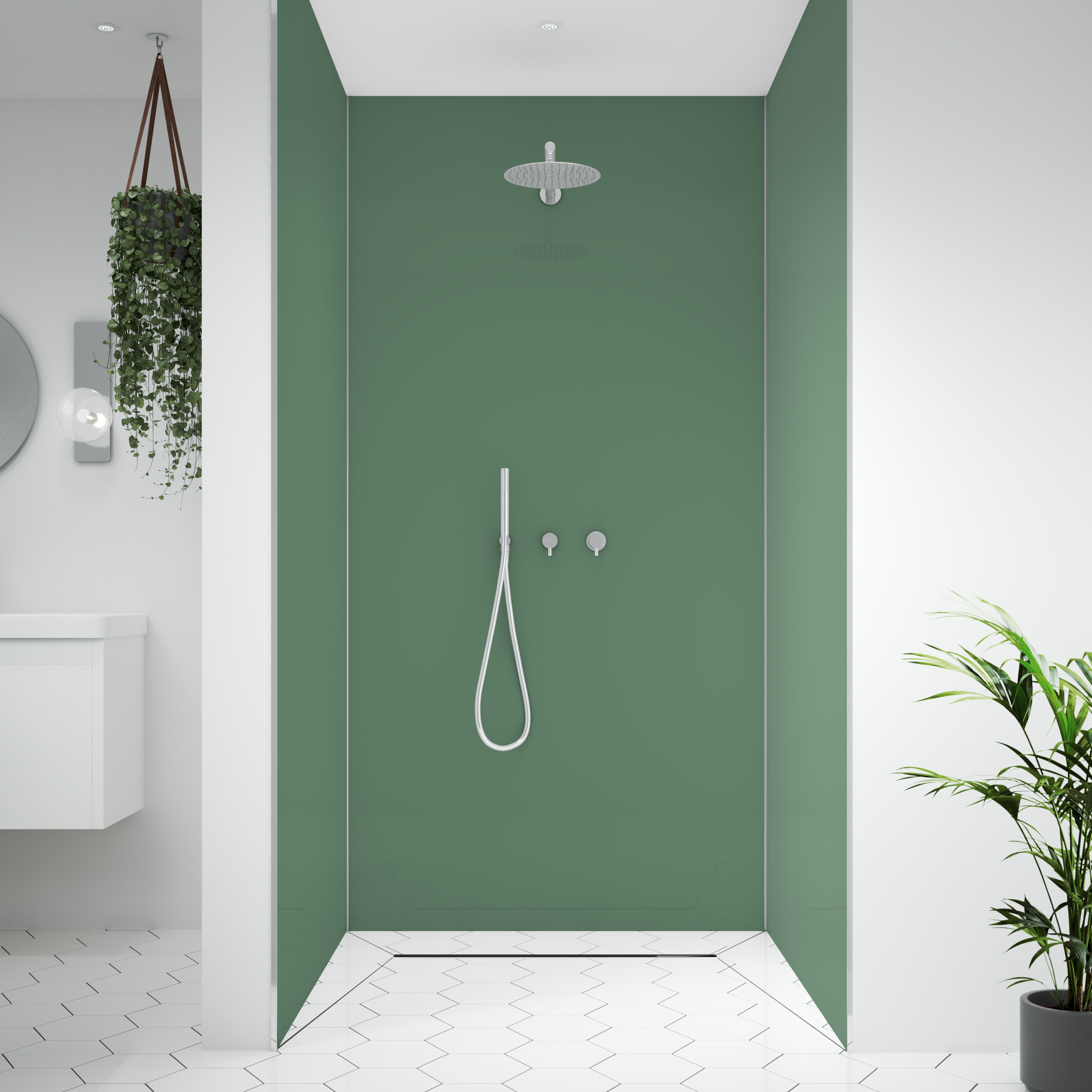 Splashwall Alloy 3 panel Aluminium Double-sided Bathroom & wet room Decorative panel kit (L)2440mm (W)1220mm - Seafoam green & Battleship grey