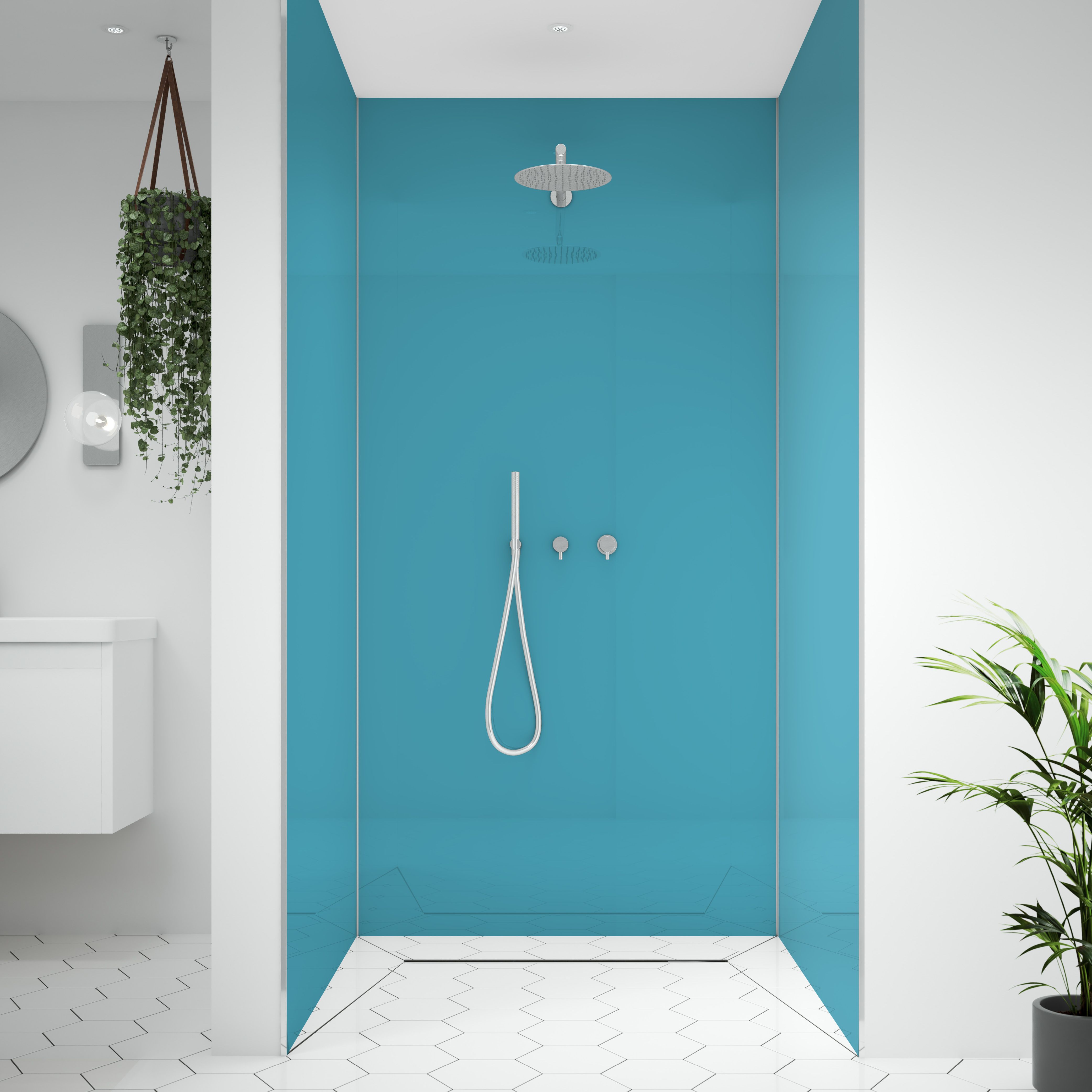 Splashwall Alloy 3 panel Aluminium Double-sided Bathroom & wet room Decorative panel kit (L)2440mm (W)1220mm - Turquoise & Slate grey