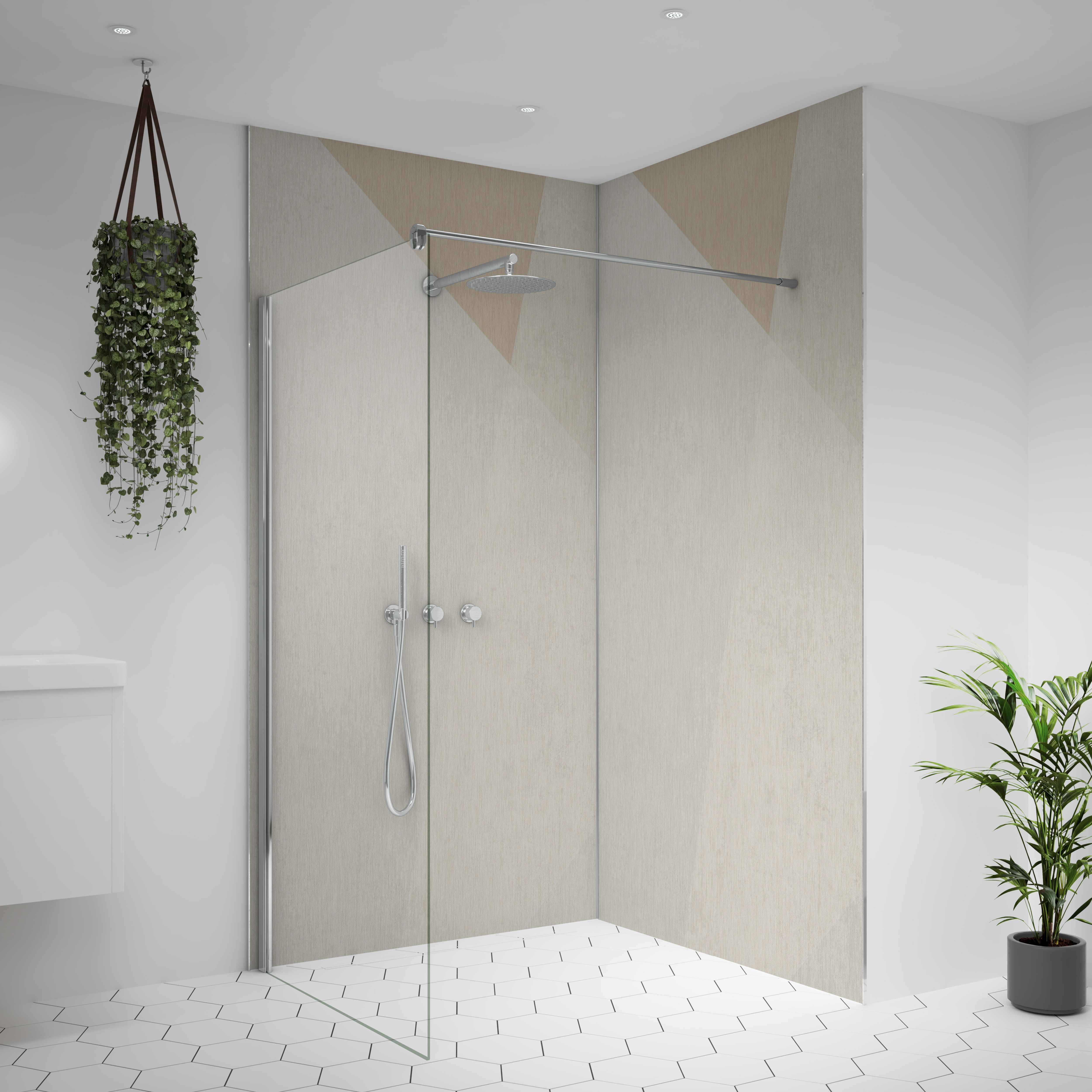 Splashwall Alloy Aluminium Bathroom & wet room Decorative panel (H)2420mm (W)1220mm - Matt Geo Storm Beige