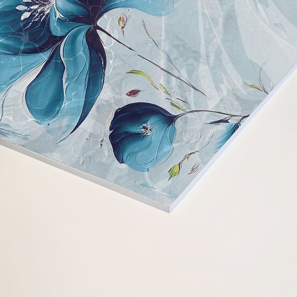 Splashwall Alloy Aluminium Bathroom & wet room Decorative panel (H)2440mm (W)1220mm - Gloss Blue Botanical Flowers