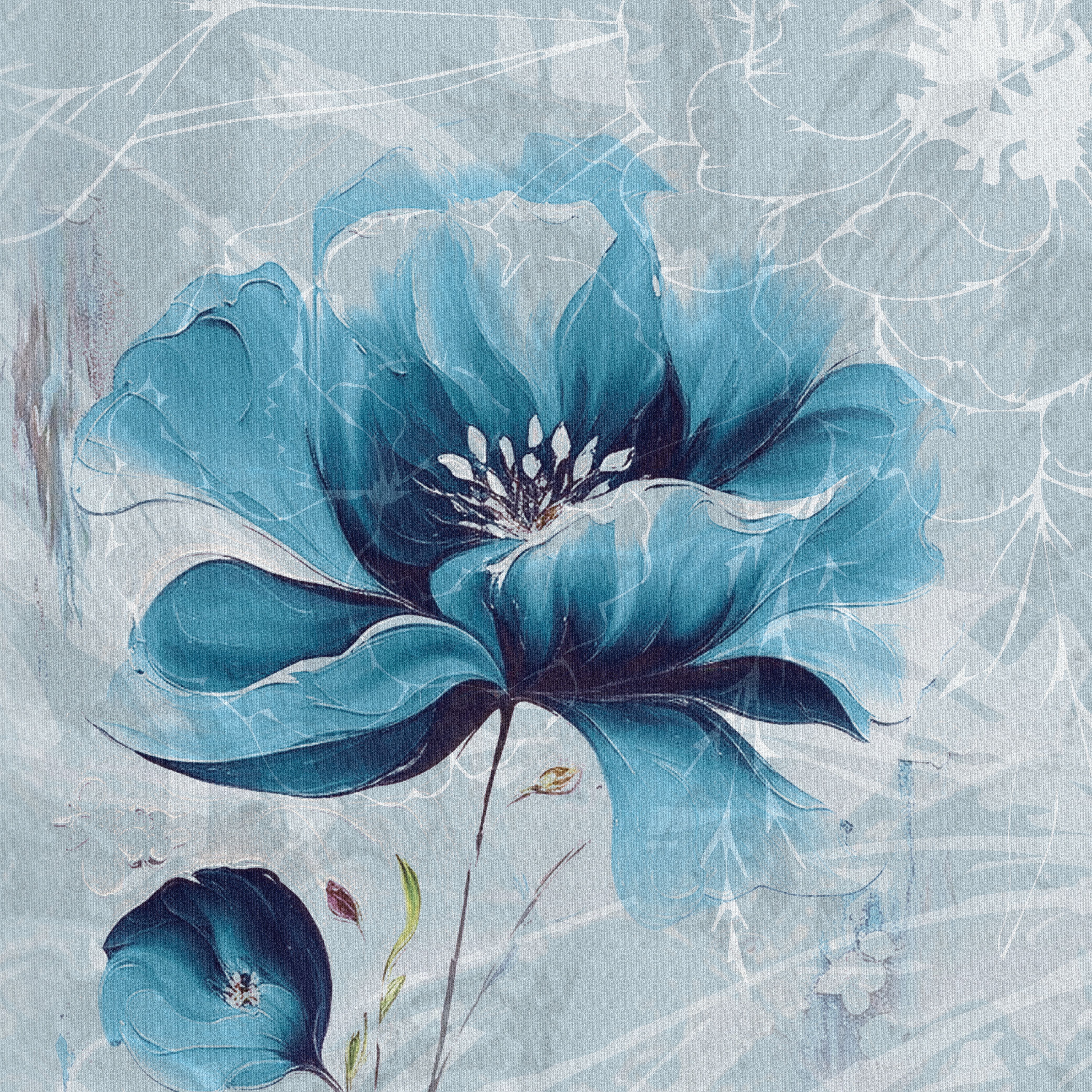 Splashwall Alloy Aluminium Bathroom & wet room Decorative panel (H)2440mm (W)1220mm - Gloss Blue Botanical Flowers