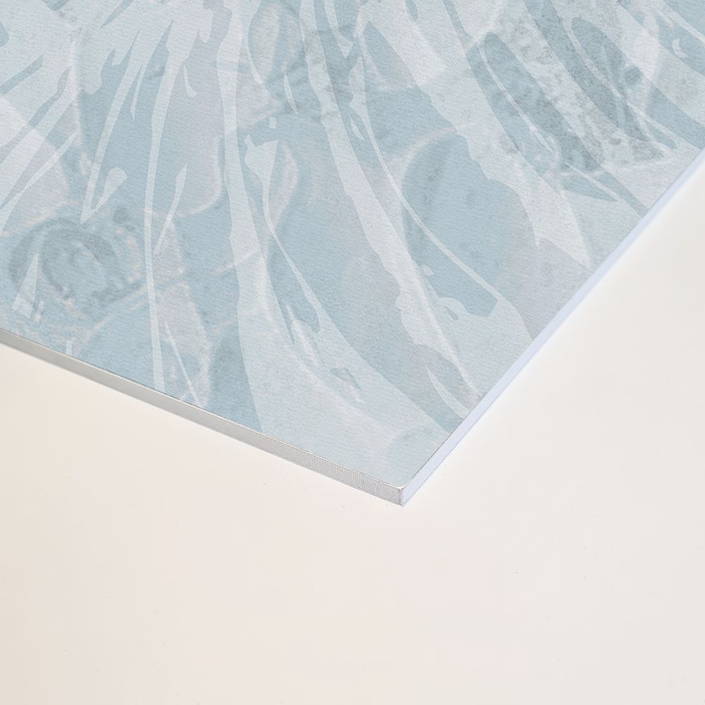 Splashwall Alloy Aluminium Bathroom & wet room Decorative panel (H)2440mm (W)1220mm - Gloss Blue Botanical