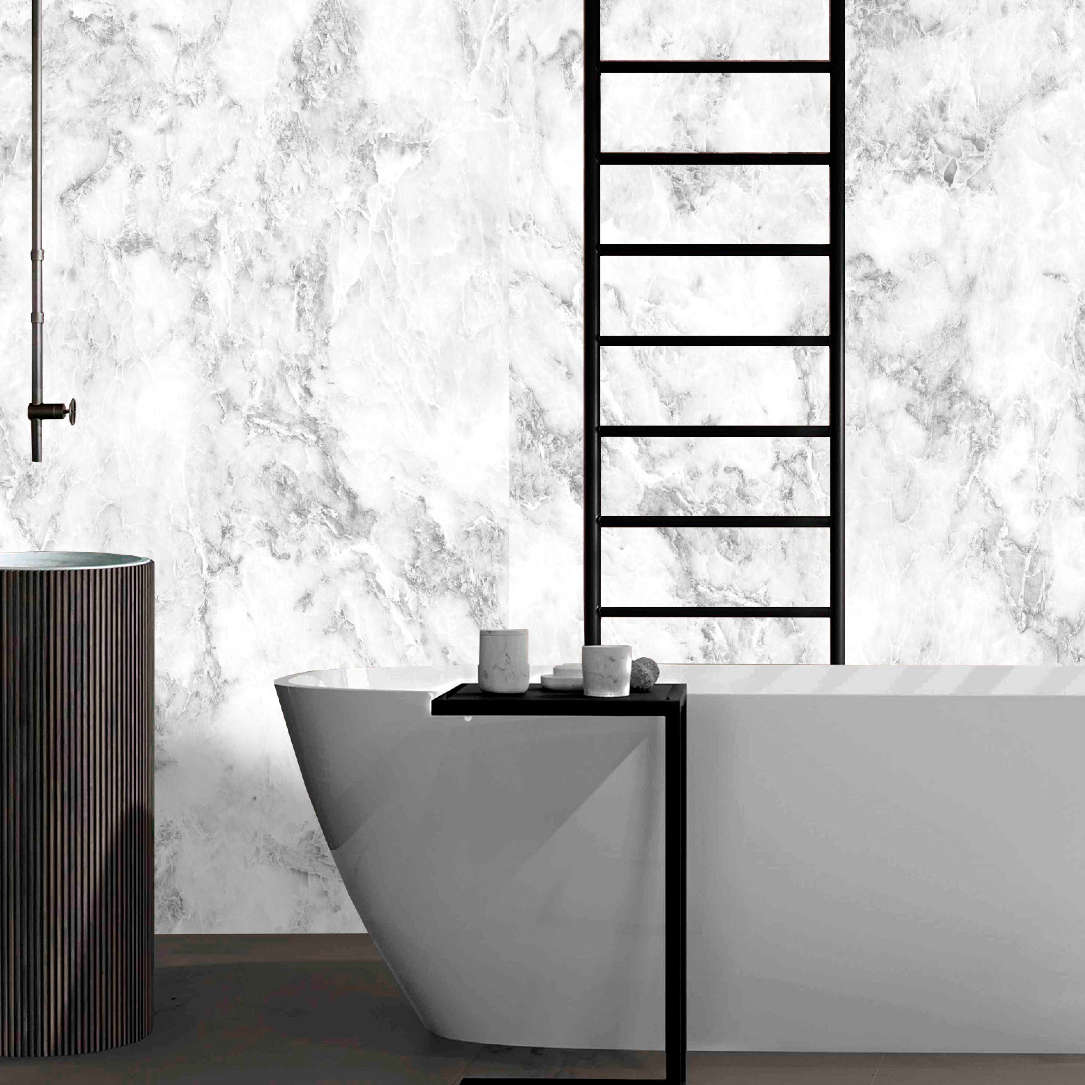 Splashwall Alloy Aluminium Bathroom & wet room Decorative panel (H)2440mm (W)1220mm - Gloss Nebbiosa