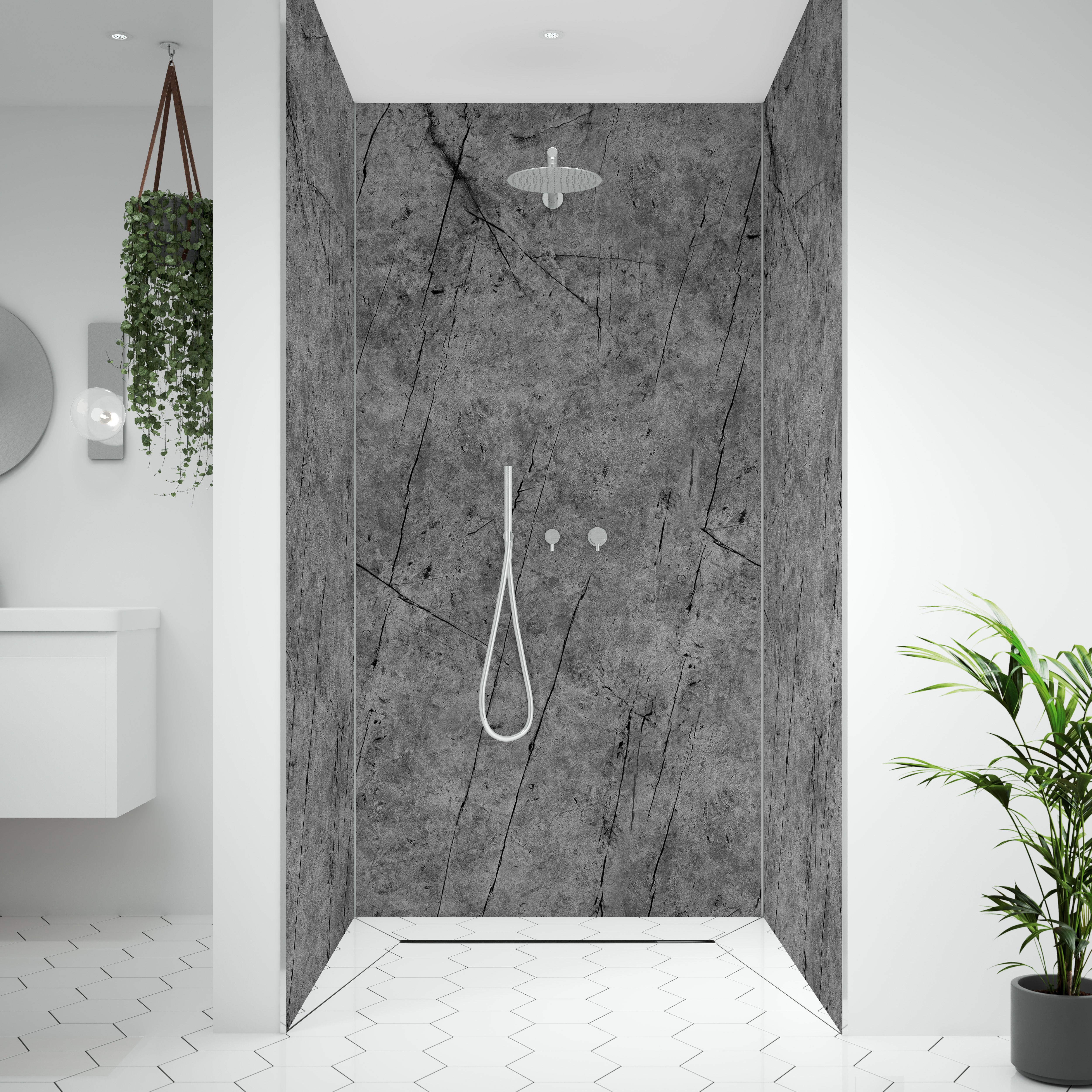 Splashwall Alloy Aluminium Bathroom & wet room Decorative panel (H)2440mm (W)600mm - Matt Tempesta