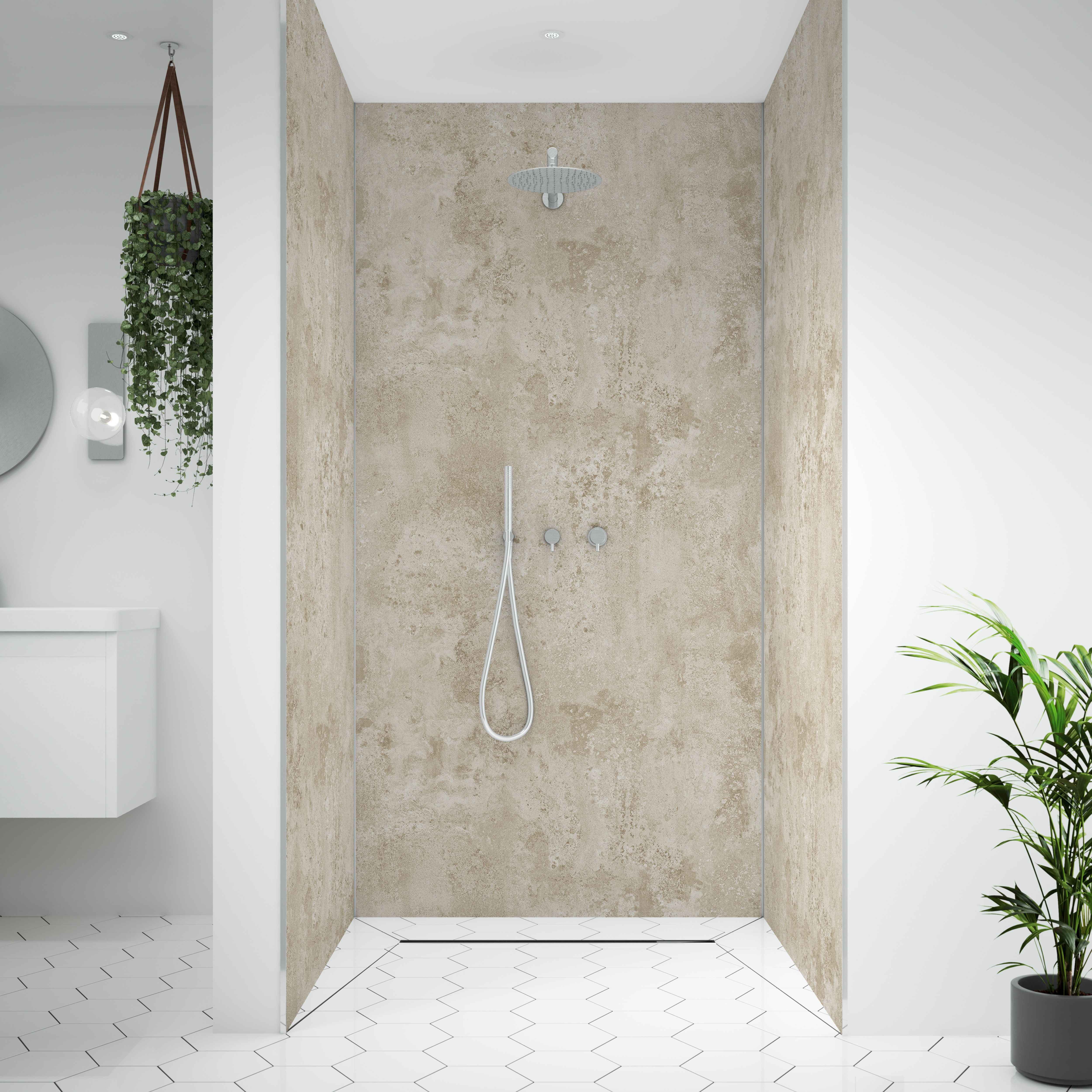 Splashwall Alloy Aluminium Bathroom & wet room Decorative panel (H)2440mm (W)600mm - Matt Terra Light