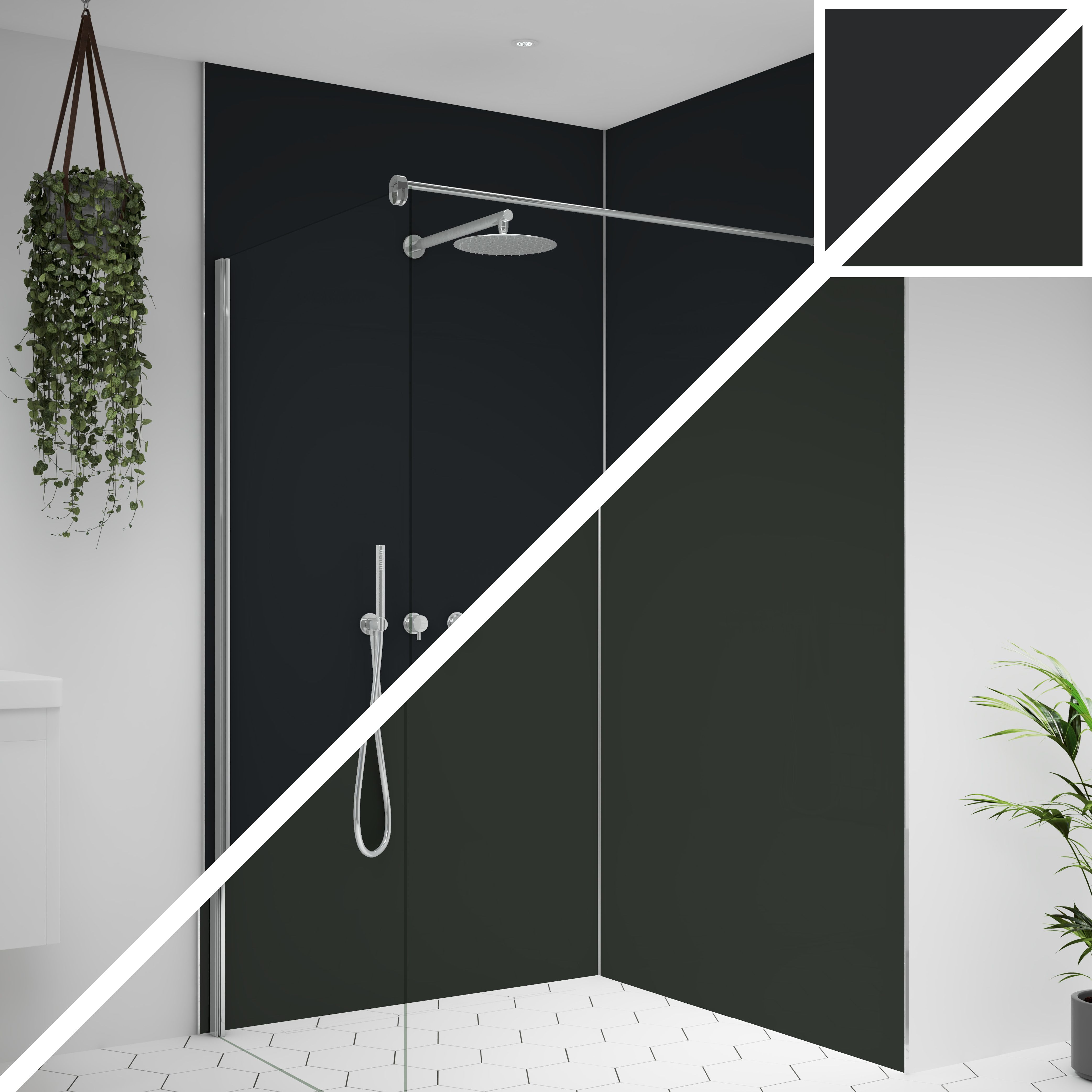 Splashwall Alloy Double-sided Aluminium Bathroom & wet room Decorative panel (H)2400mm (W)1200mm - Matt Midnight grey & hadrian green